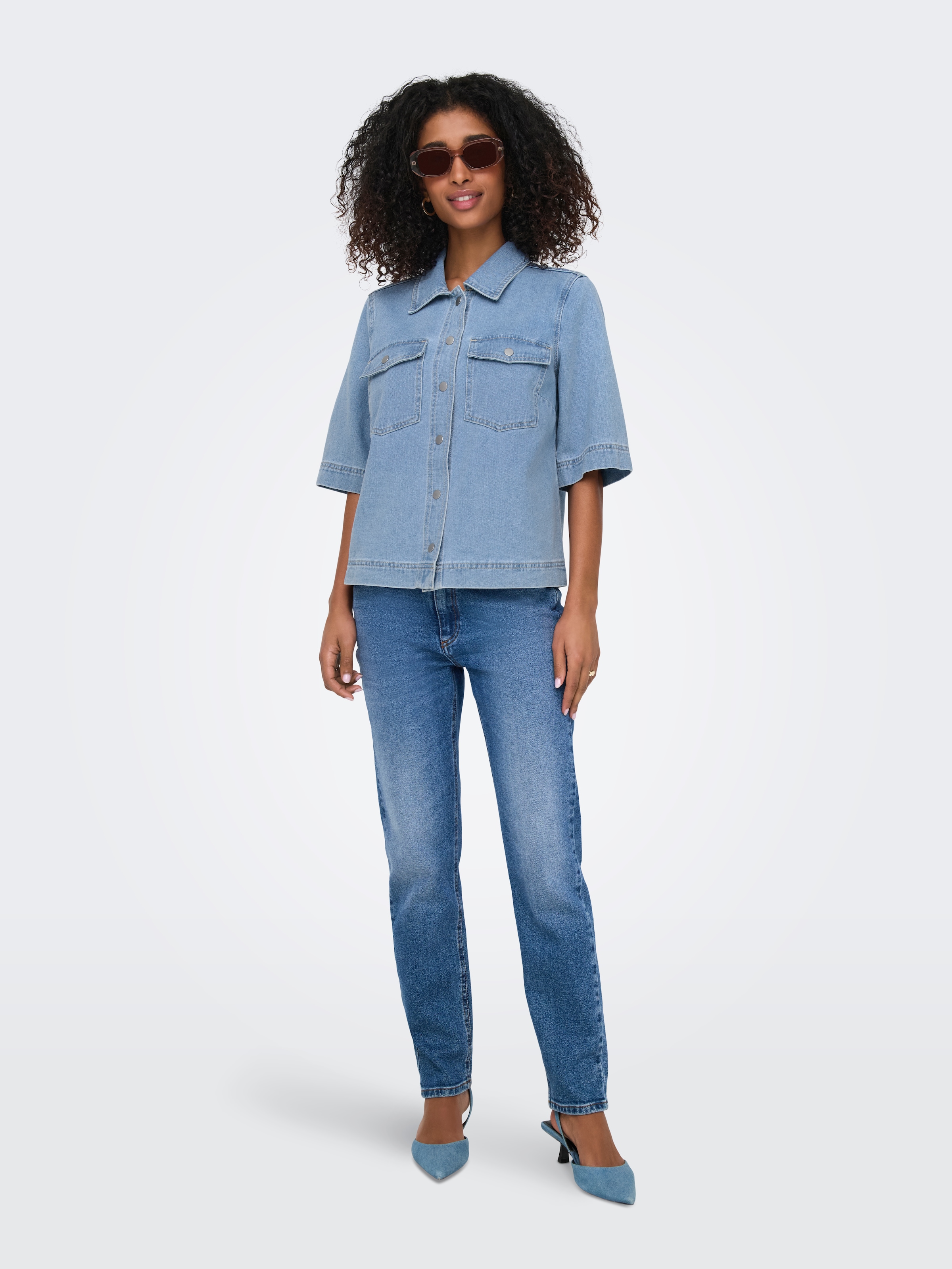 ONLY Blouse en jean »ONLBELLE S/S SHIRT DNM GUA NOOS« mit Halbarm