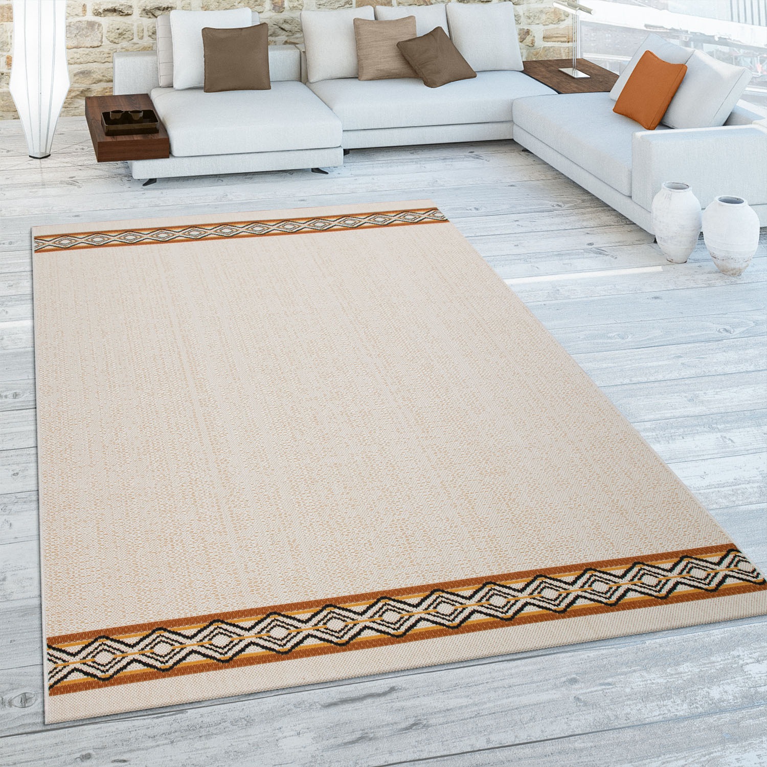 Paco Home Teppich »Ostende 541«, rechteckig, 4 mm Höhe, Flachgewebe, mit Bordüre, In- und Outdoor geeignet, Wohnzimmer