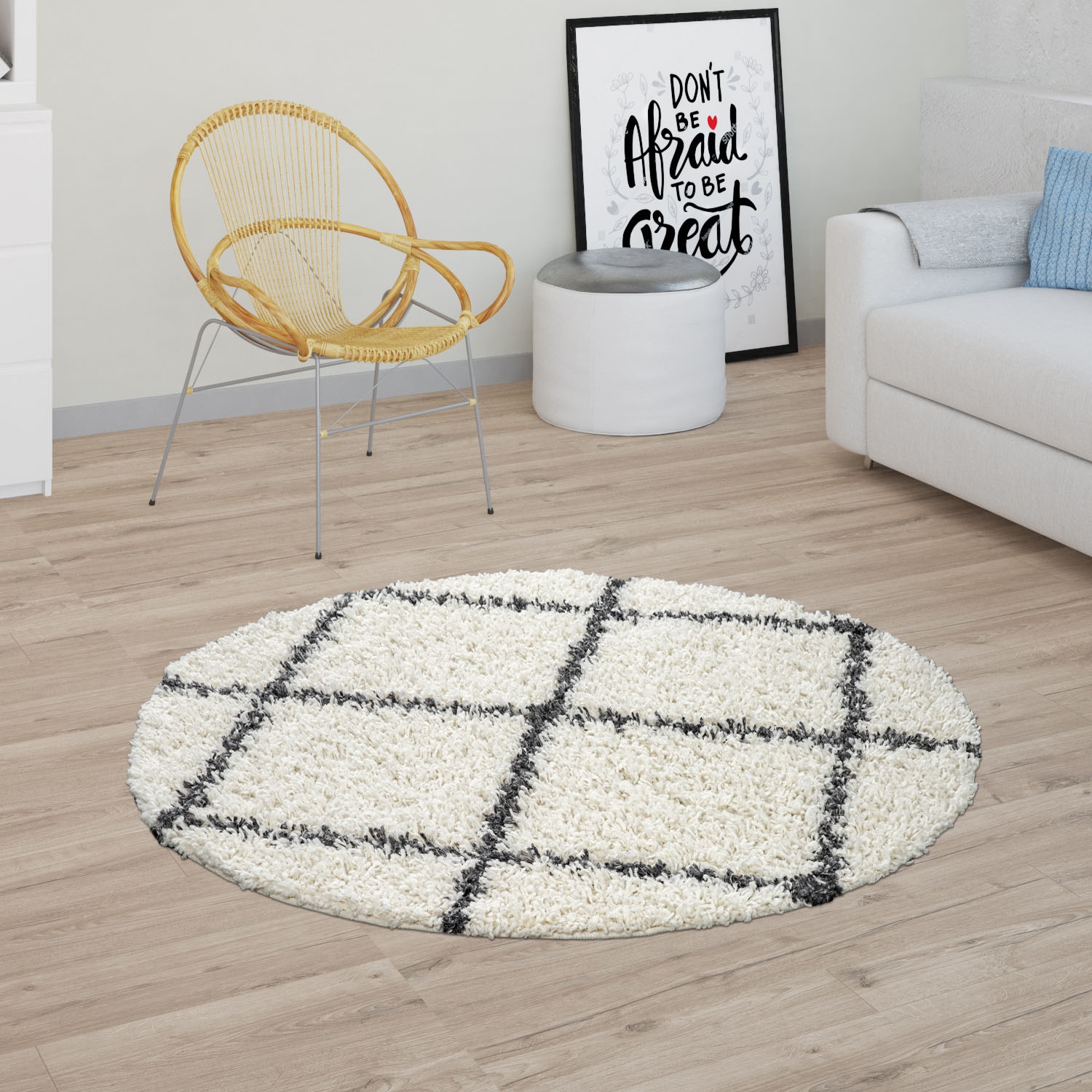 Image of Paco Home Hochflor-Teppich "Kalmar 441" rund 40 mm Höhe Scandi Design, Rauten Muster, weich & kuschelig