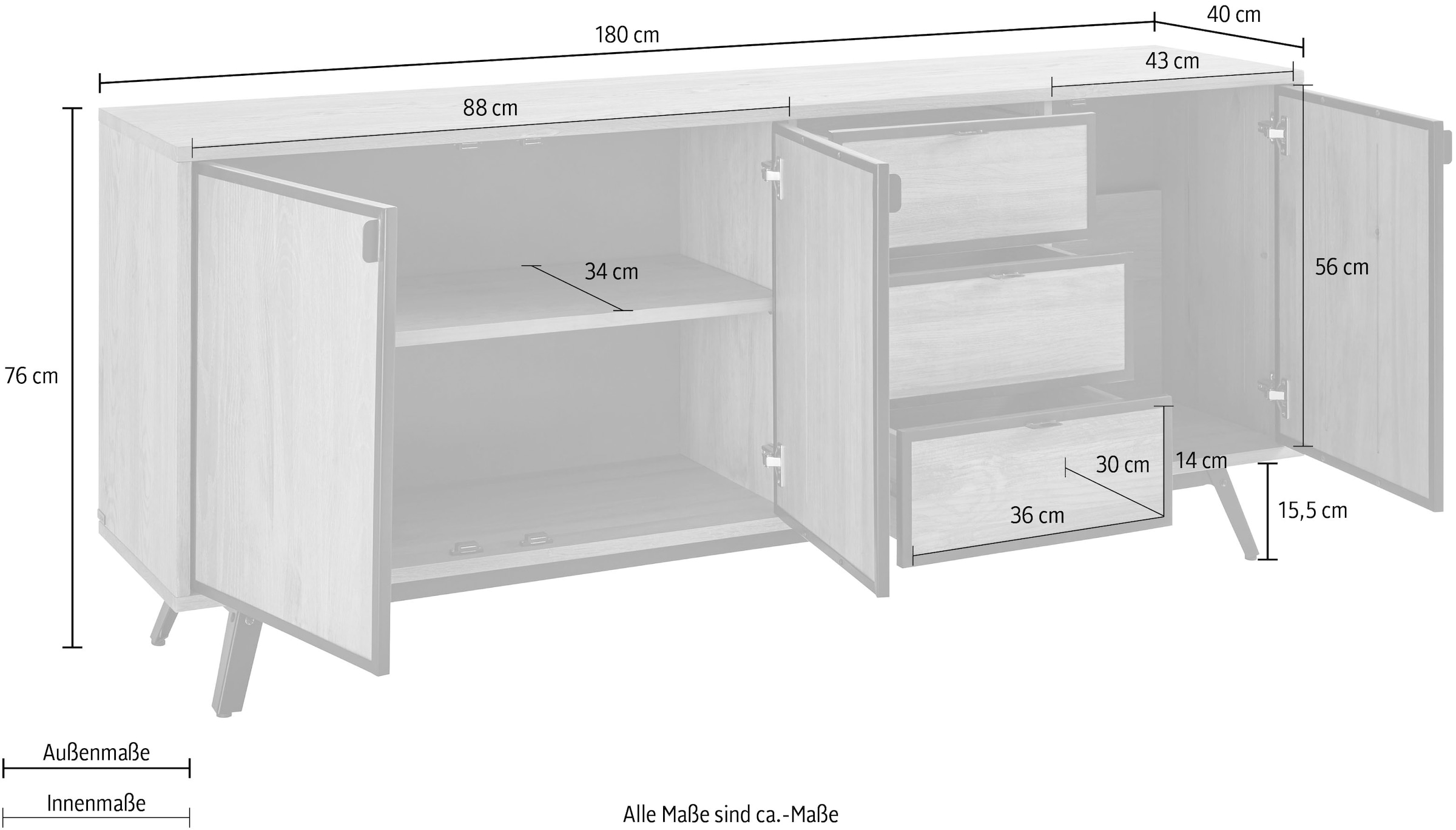 INOSIGN Sideboard »Malu«, Kommode mit Magnetverschluss an den Türen, aus massivem Kiefernholz