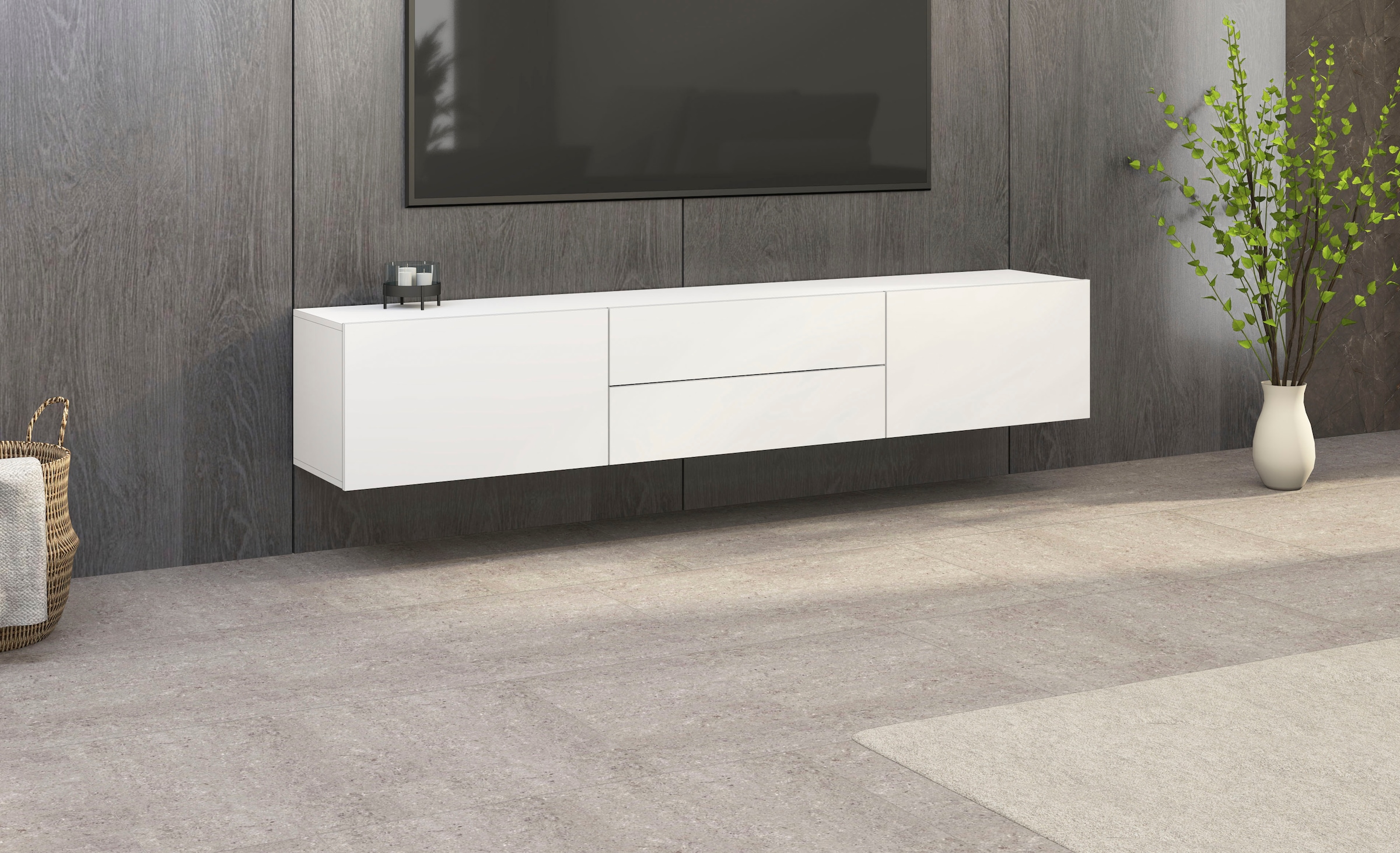 borchardt Möbel Lowboard »Sophia«, Breite 200 cm mit 2 Klappen und 2 Schubkästen, stehend und hängend
