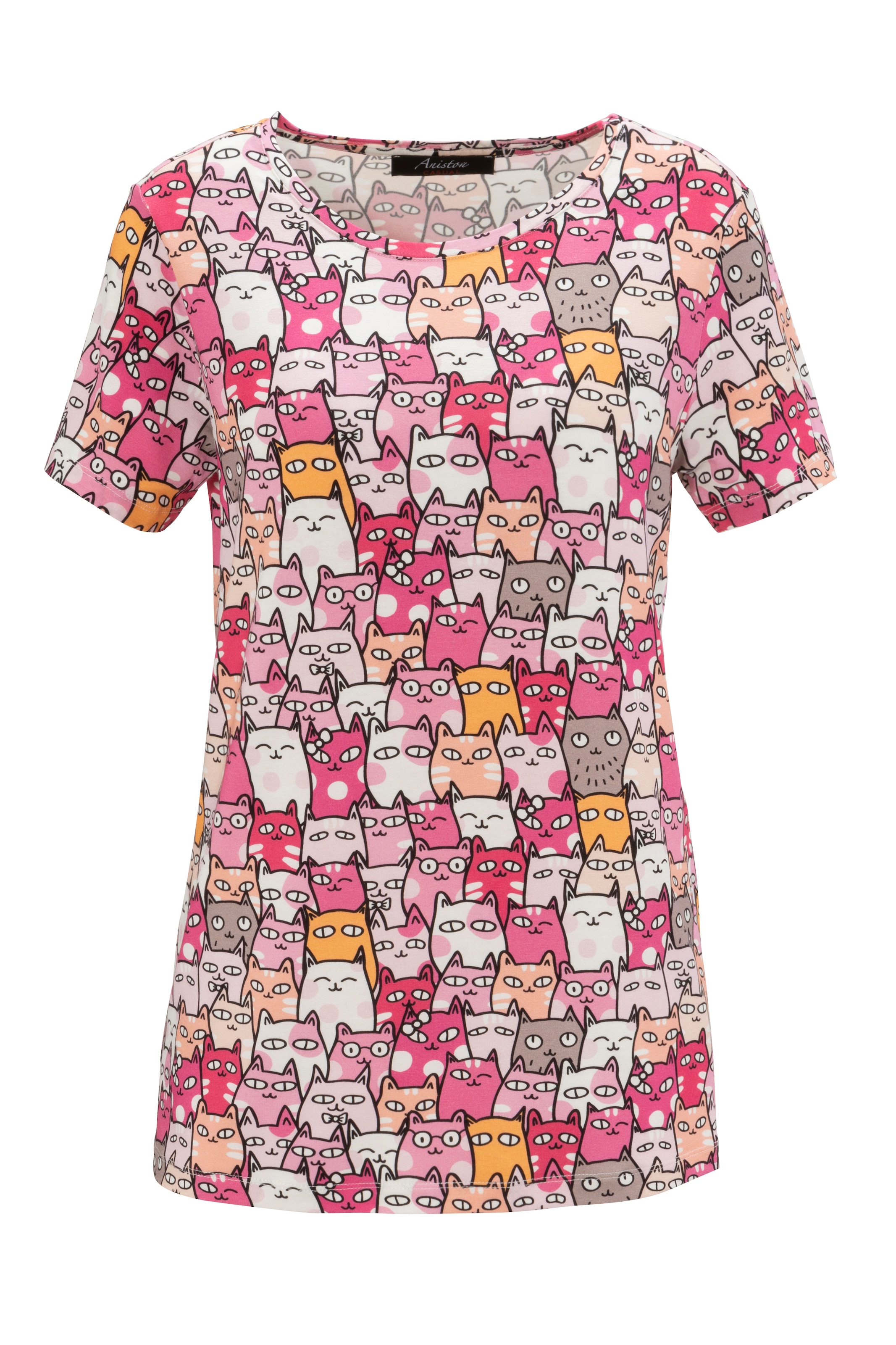 Aniston CASUAL T-Shirt, allover mit bunten, niedlichen Kätzchen bedruckt - NEUE KOLLEKTION
