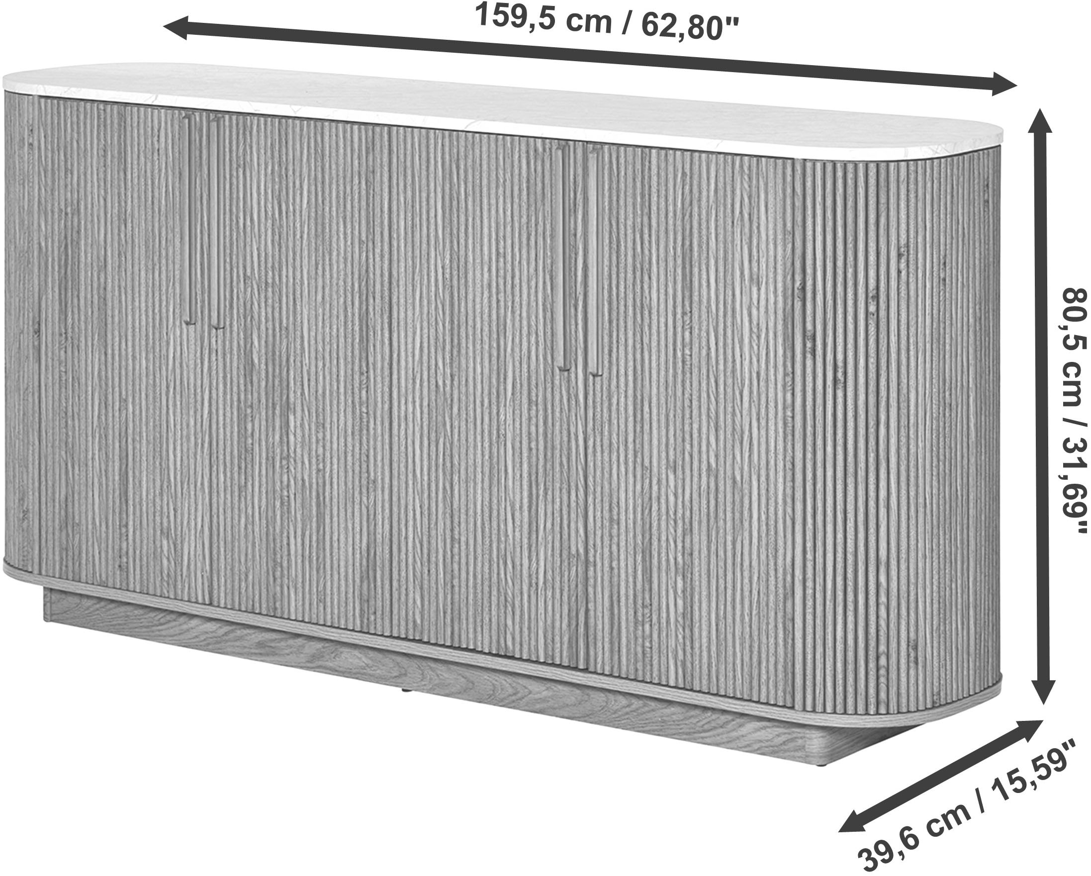 Jahnke Buffet »STRING SB 160« 1 cuis tlg. Buffet bas, 4 portes, aspect marbre, largeur 159,5 cm