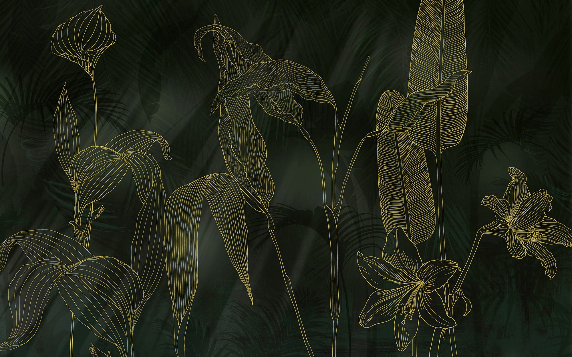 Image of Komar Fototapete "Digitaldruck Vlies - Darkest Green - Grösse 400 x 250 cm" bedruckt floral geblümt gemustert tropisch glatt Wohnzimmer, Schlafzimmer