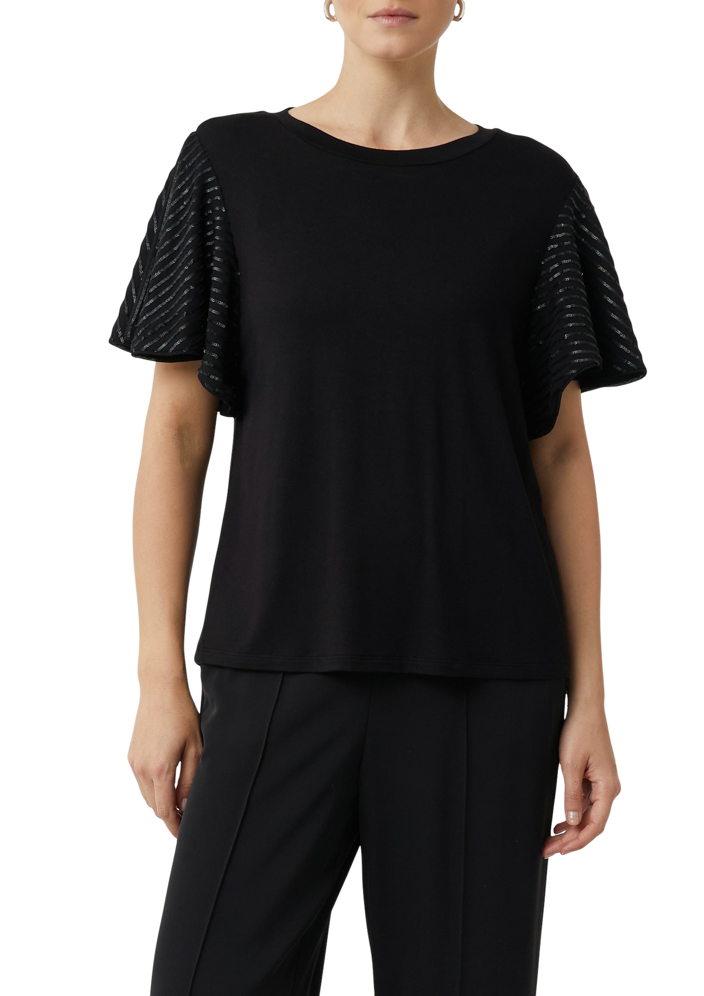 Image of Comma Rundhalsshirt mit Pailletenbesatz an den Ärmeln