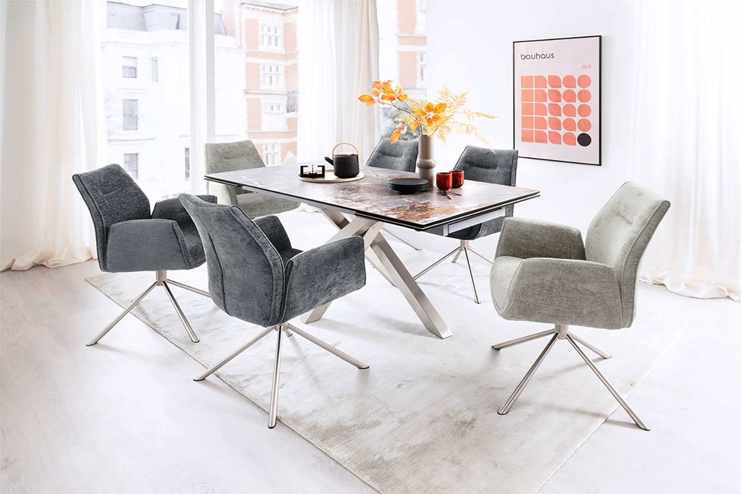 MCA furniture Esszimmerstuhl »DIVERIA«, Chenilleoptik, (2er-Set) 4-Fuss-Stuhl,drehbar 360°,belastbar 120 kg,Sitzhöhe ca. 50cm