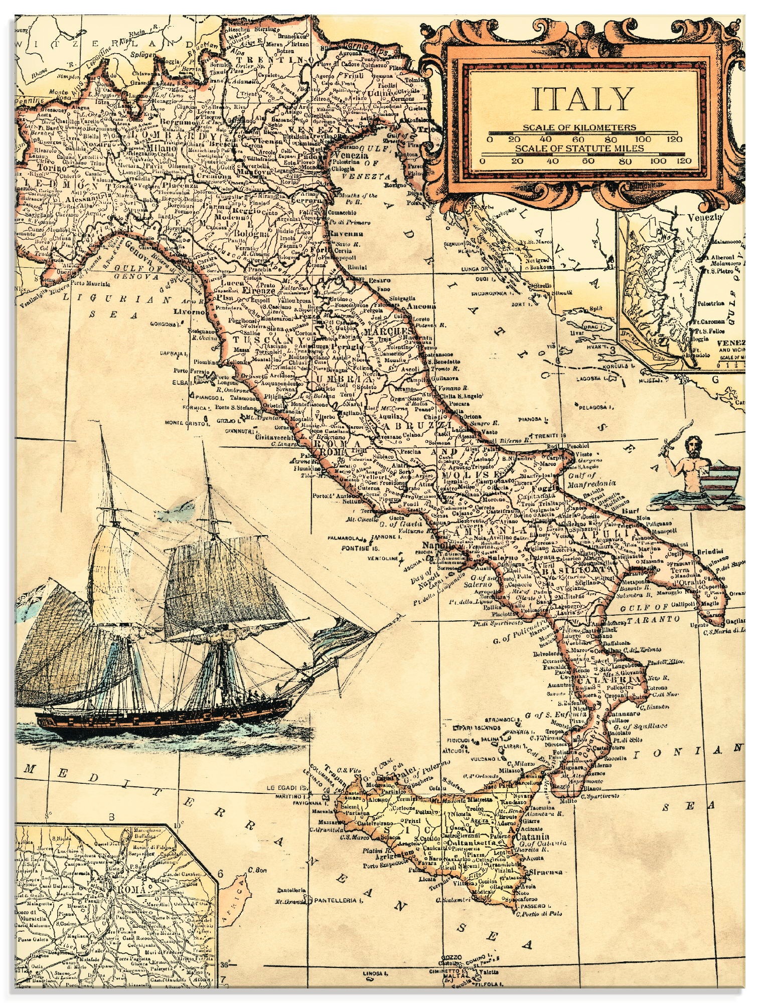 Image of Artland Glasbild »Italienkarte«, Landkarten, (1 St.) bei Ackermann Versand Schweiz