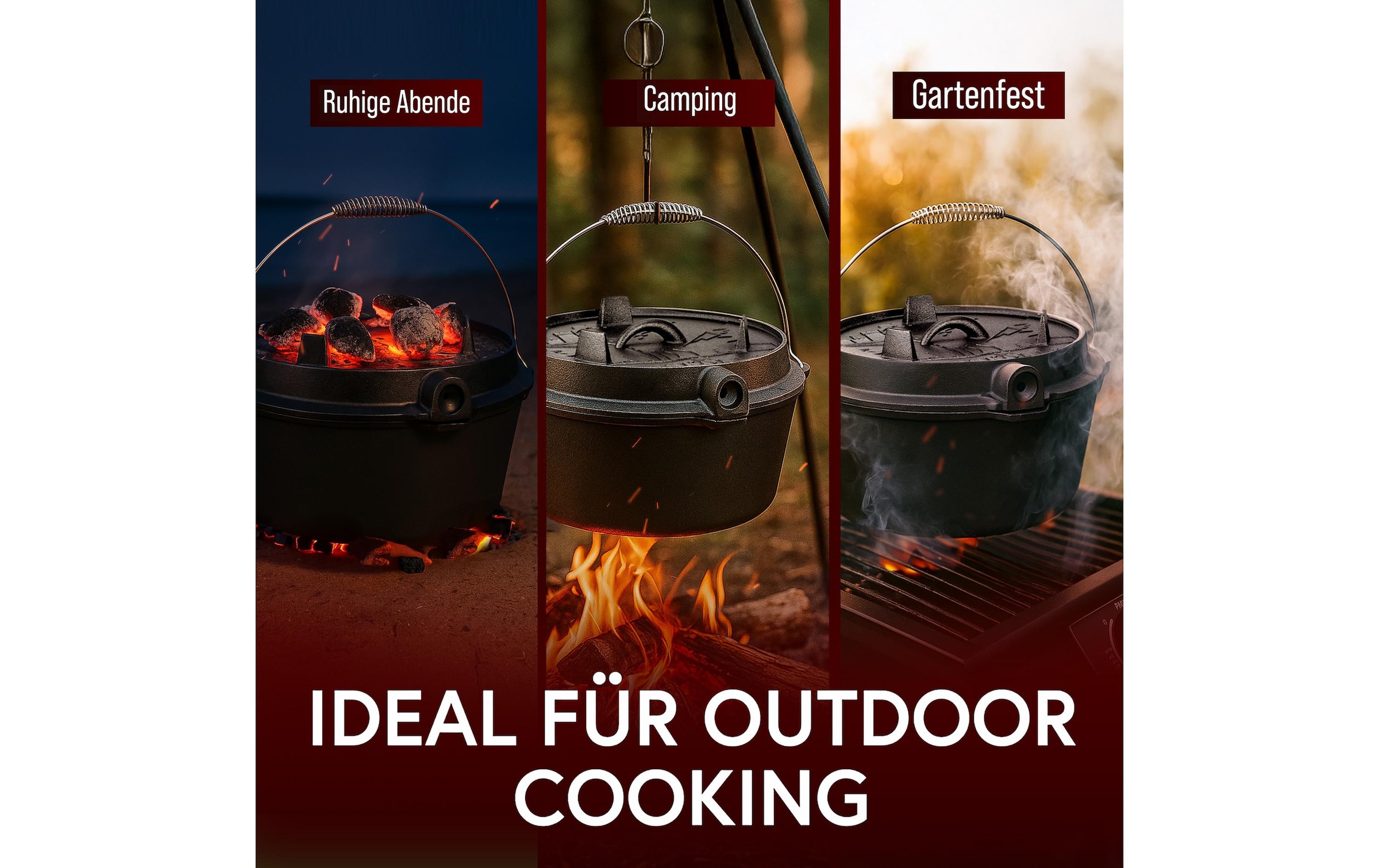   Marmite à barbecue »Gusskoenig Dutch Oven Set 4,5 l mit Heber, Bürste, Untersetzer«