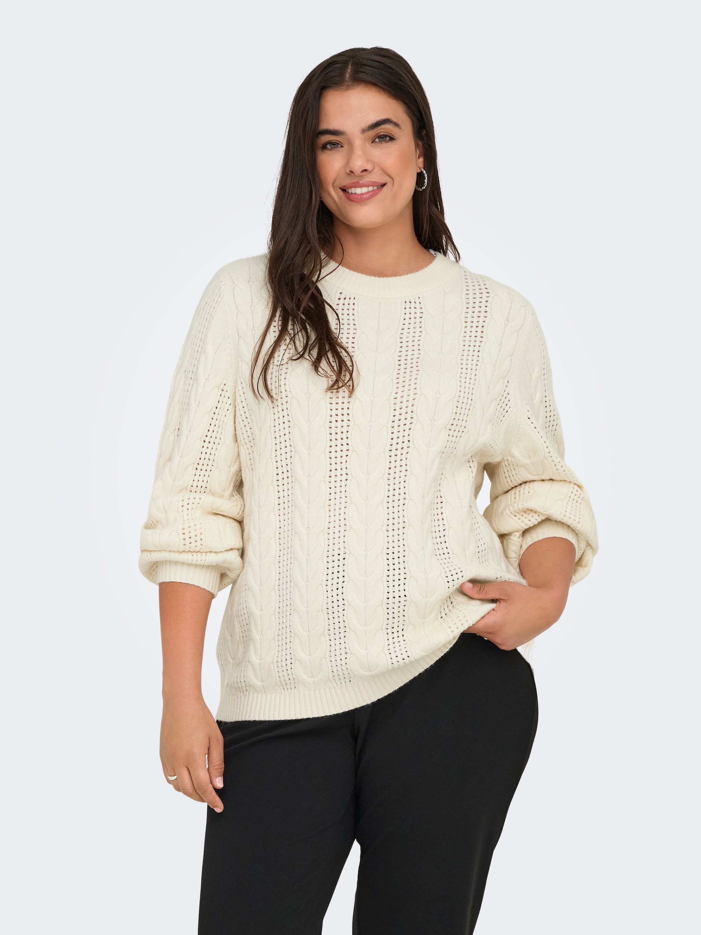 Image of ONLY CARMAKOMA Strickpullover "CARRUBINA LS CABLE O-NECK KNT NOOS"