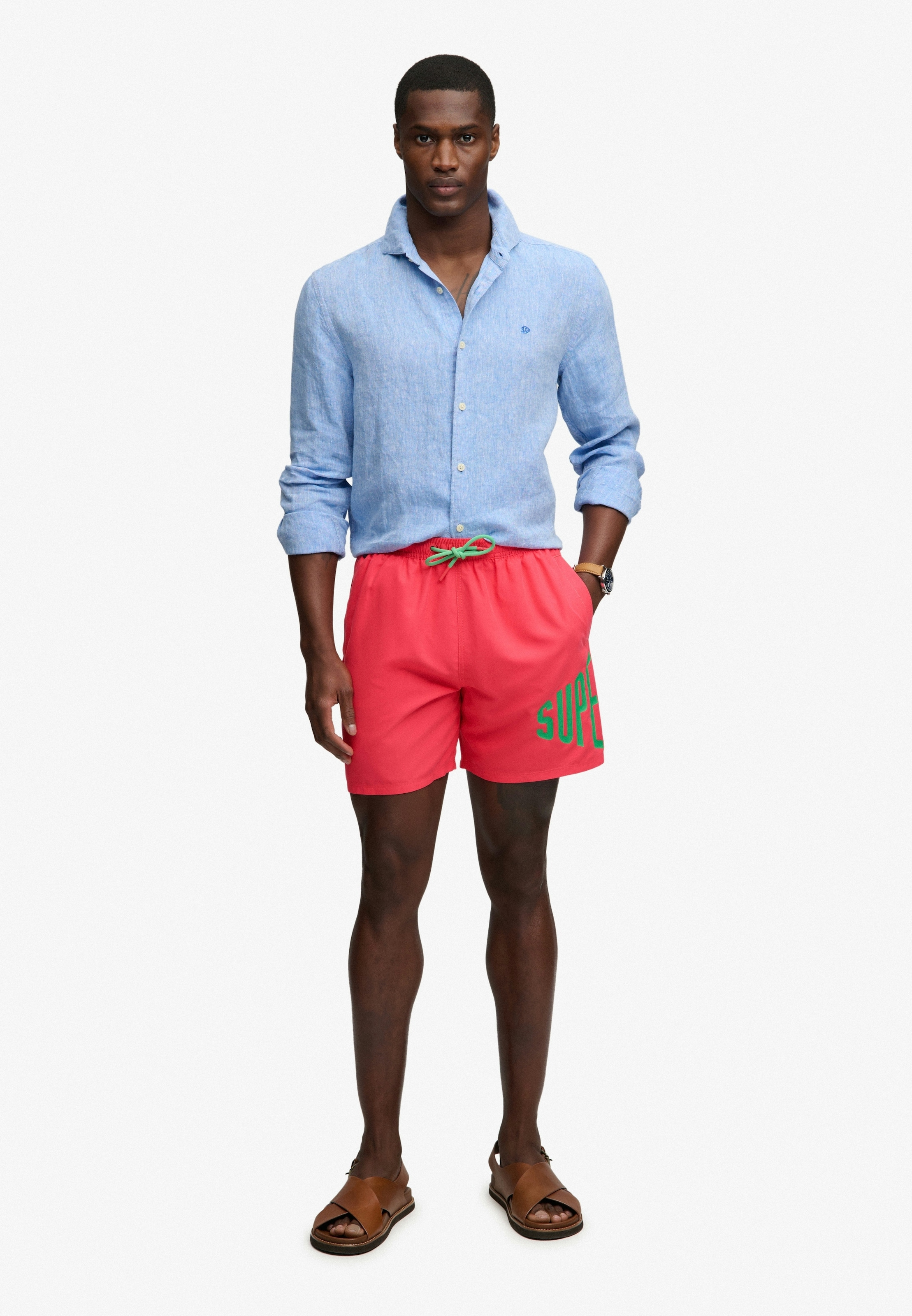 Superdry Short de bain »PRINTED LOGO 16 SWIM SHORT« coupe mode, design uni, en polyester, facile d'entretien