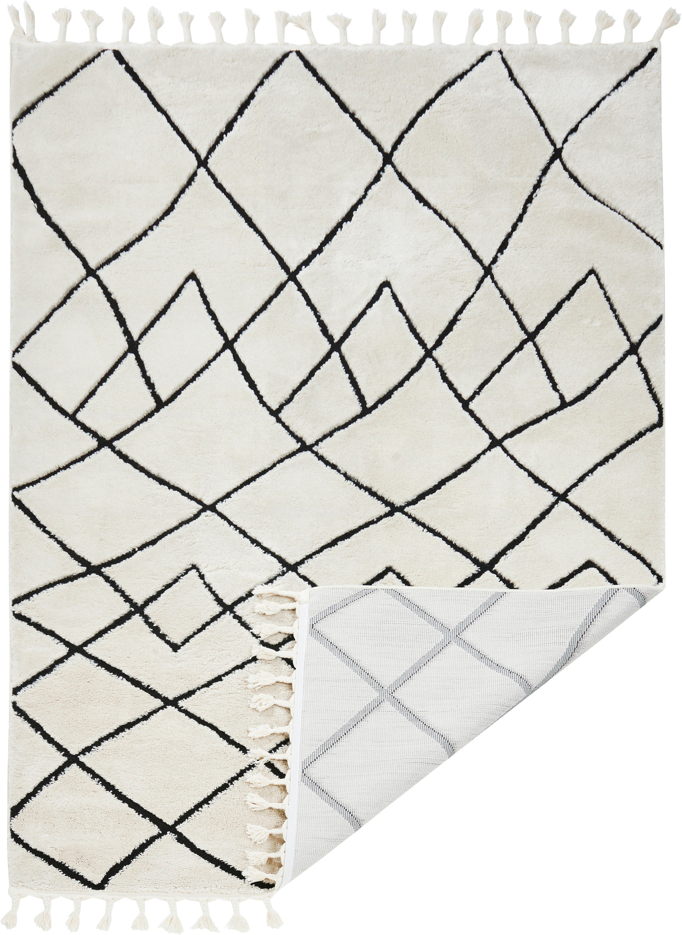 done.® Teppich »LAKE«, rechteckig, 10 mm Höhe, modernes Scandi Design, Hoch-Tief Effekt, mit Fransen