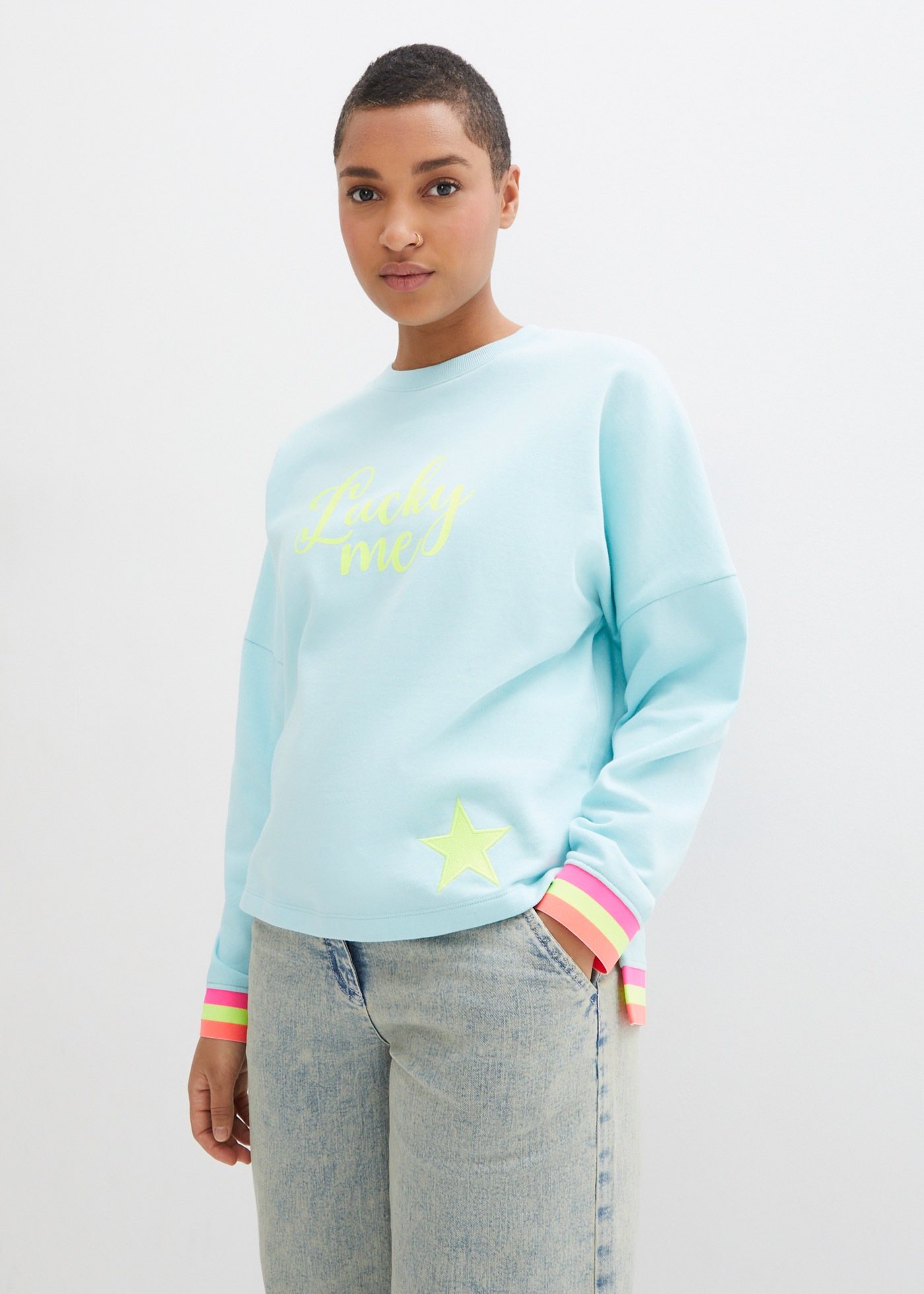 Image of bonprix Sweatshirt, loose fit Passform, mit Neon-Details, aus 100% Baumwolle, Langarm