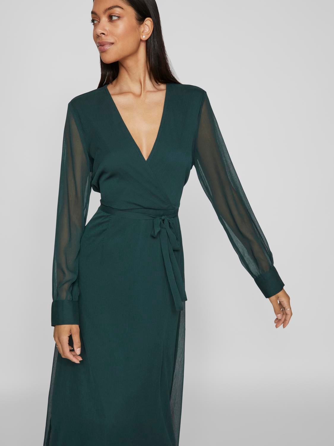 Vila Chiffonkleid »VIFALIA V-NECK L/S MIDI DRESS - NOOS« Kunstfaser, regular fit