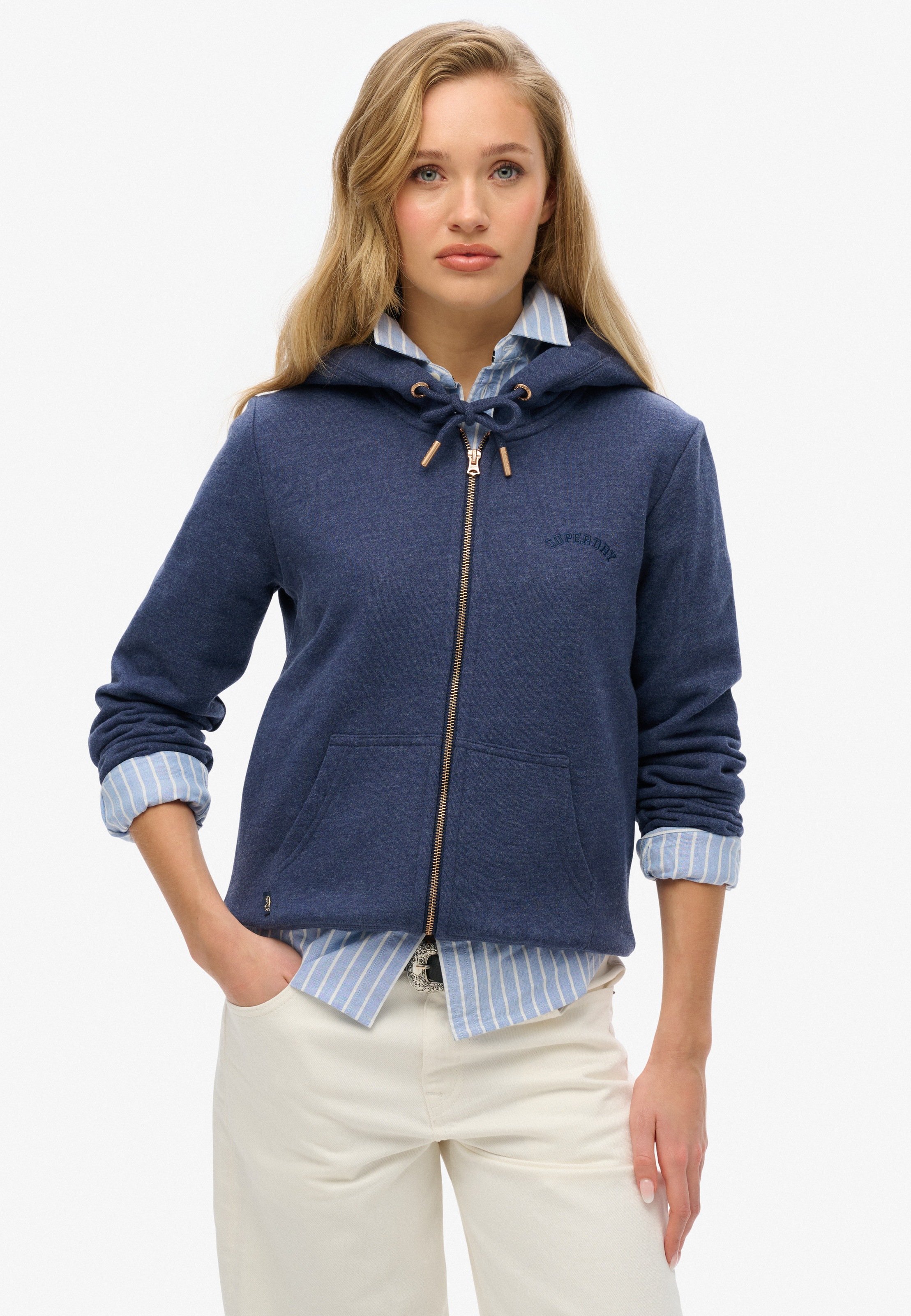 Image of Superdry Kapuzensweatjacke "ESSENTIAL LOGO ZIPHOOD HB" aus Baumwolle und Polyester, Relaxed Fit, mit Rippbündchen