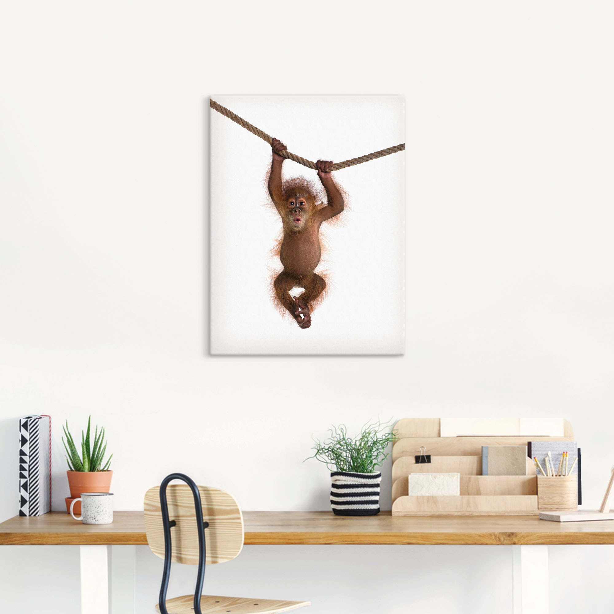 Artland Tableau sur toile »Baby Orang Utan hängt an Seil II« 1 cuis tlg. auf Holzrahmen gespannt