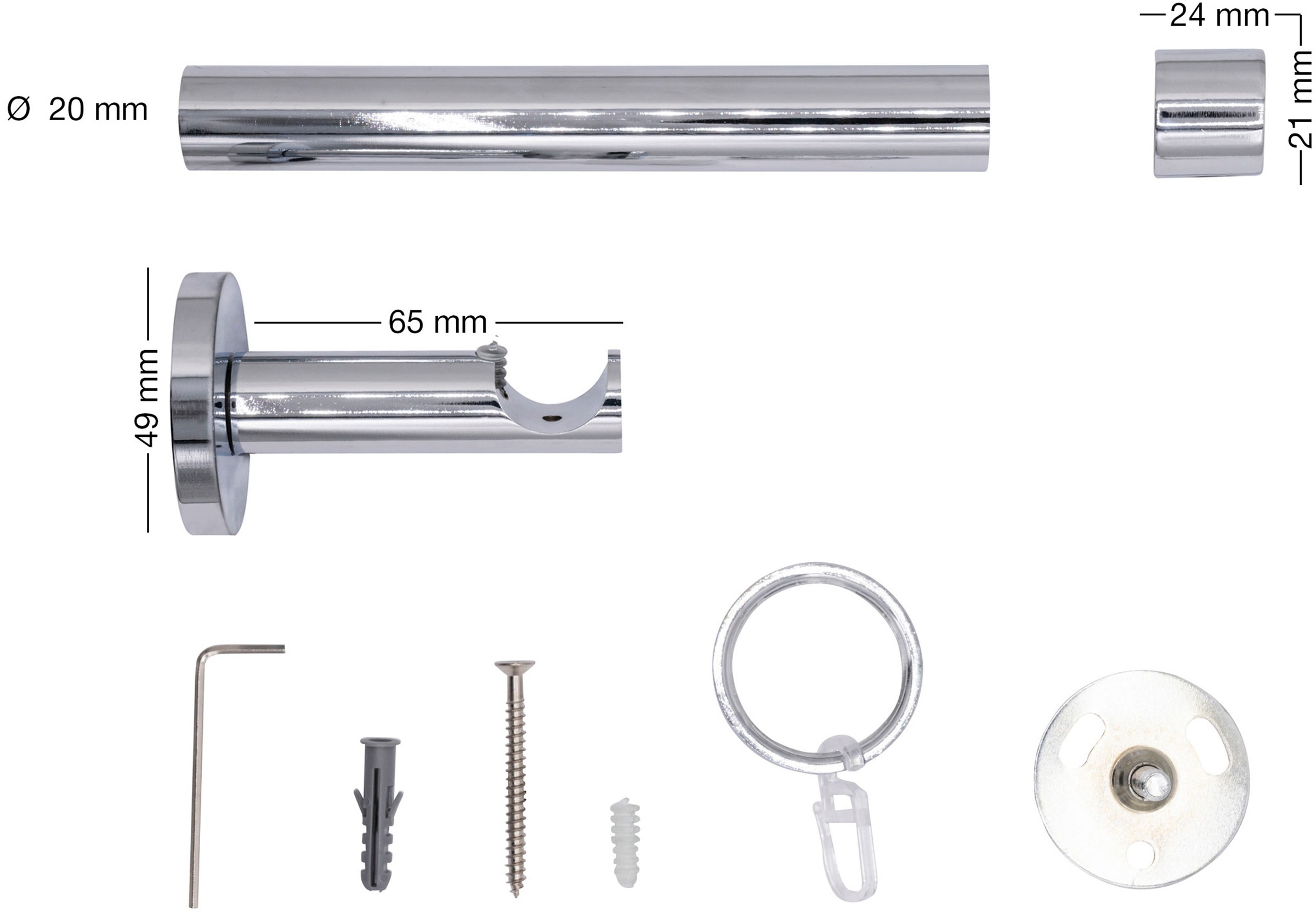 mydeco Gardinenstange »20mm Cap Wandträger 6,5 cm«, Fixmass