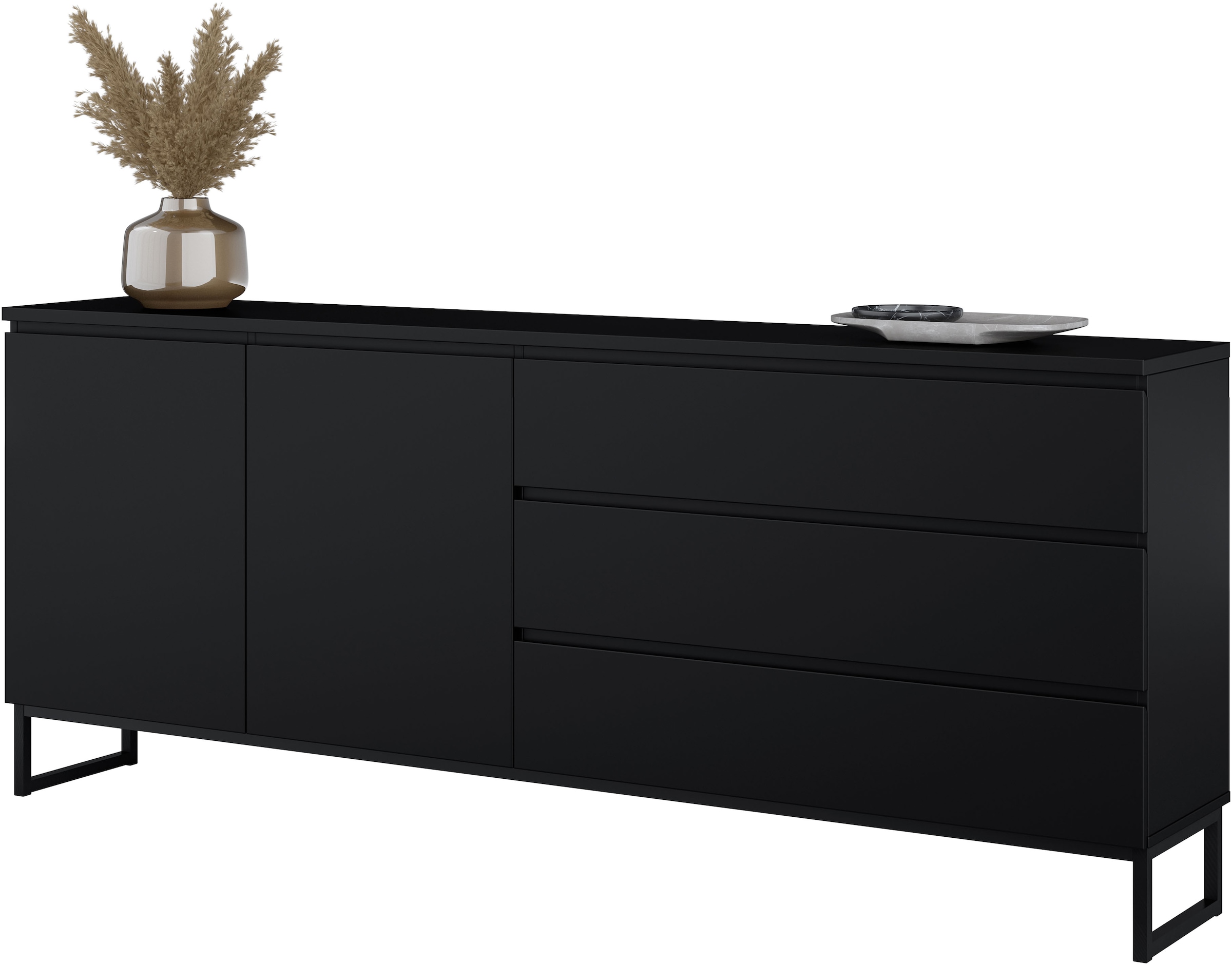 GOODproduct Buffet »Modo II, Breite 200 cm, moderne grifflose Kommode 2Türen/3 SK« commode à tiroirs avec beaucoup d'espace de rangement, étagères réglables, patins en métal