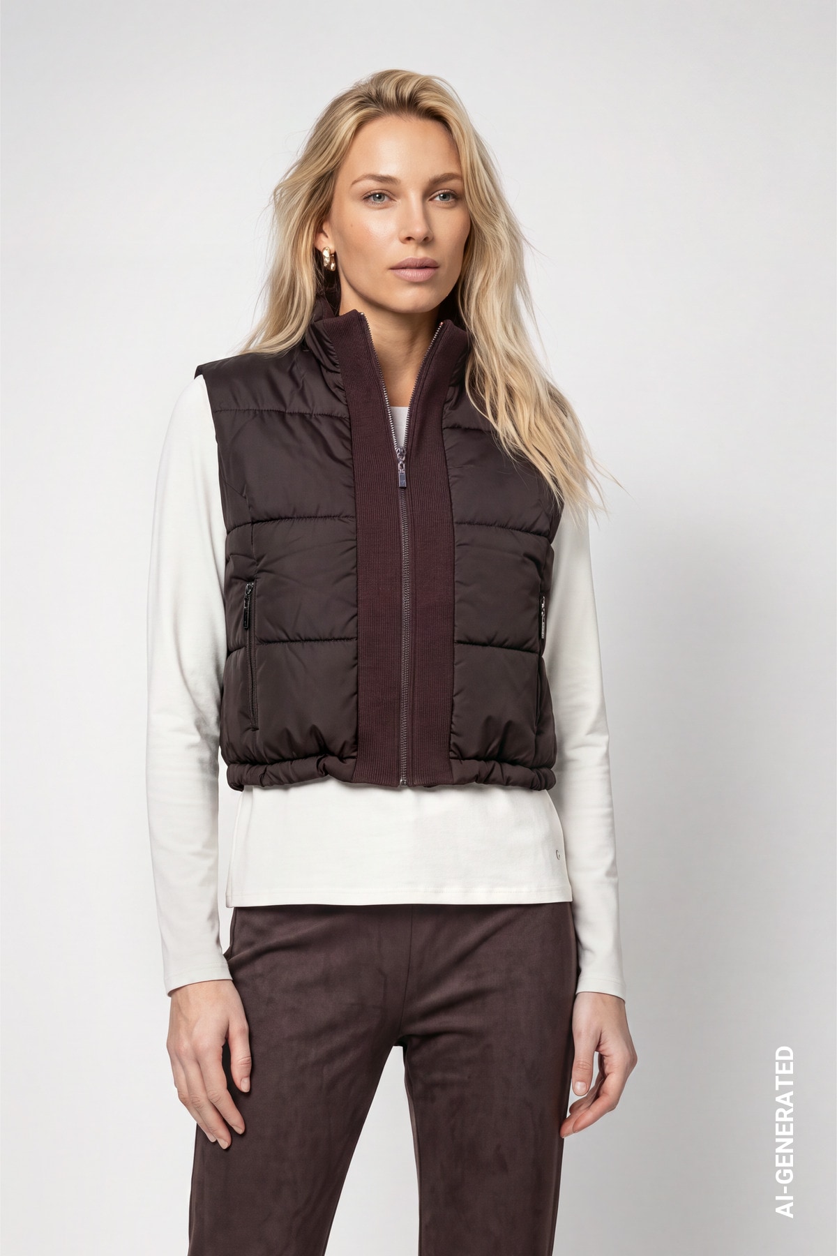 Image of Monari Steppweste "Weste Basic Strickdetail" Regular fit mit Stehkragen