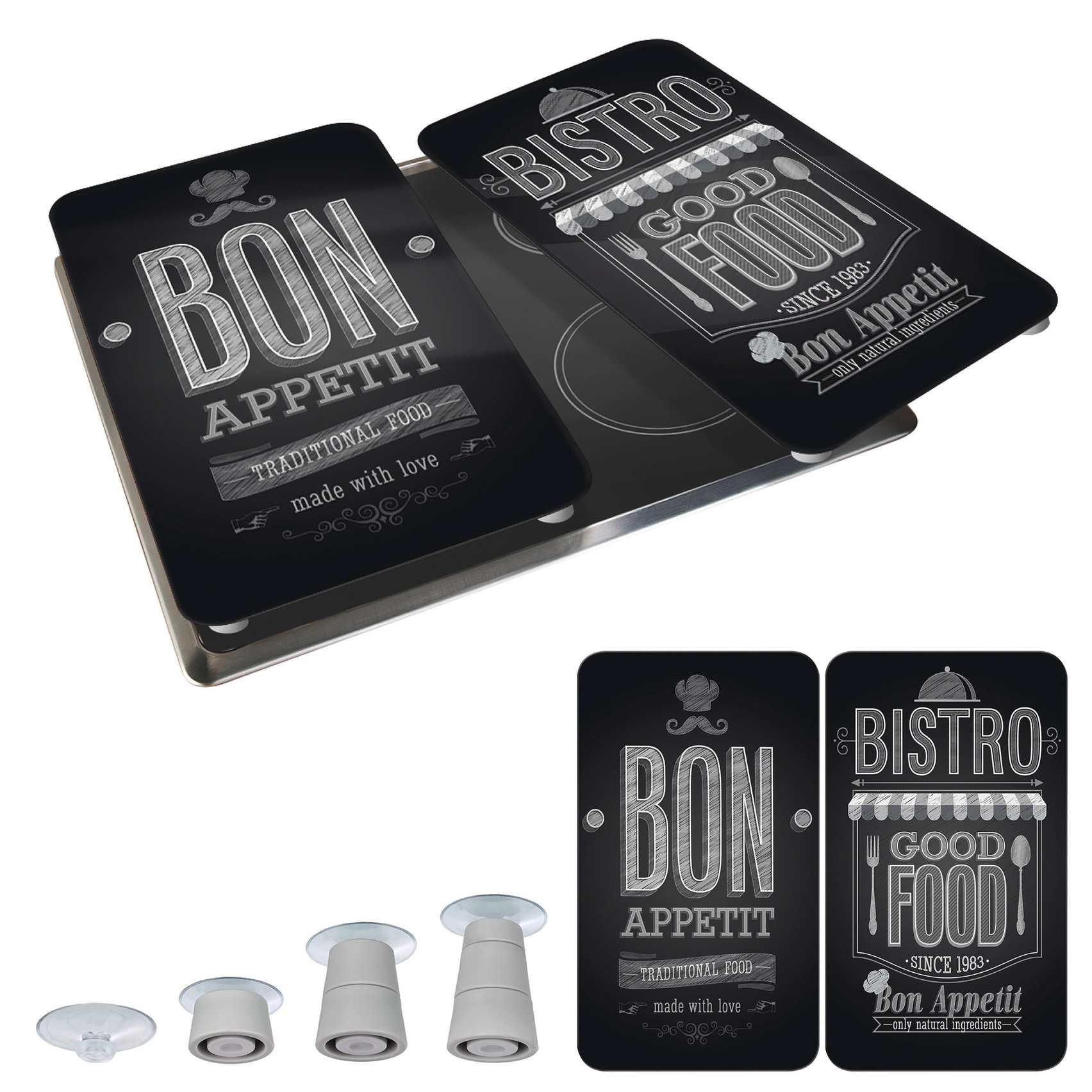 WENKO Herd-Abdeckplatte »Universal Modell Bon Appetit«, (Set, 2 tlg.), Herdabdeckung für alle Herdarten, kratzfest, mit rutschfesten Füssen