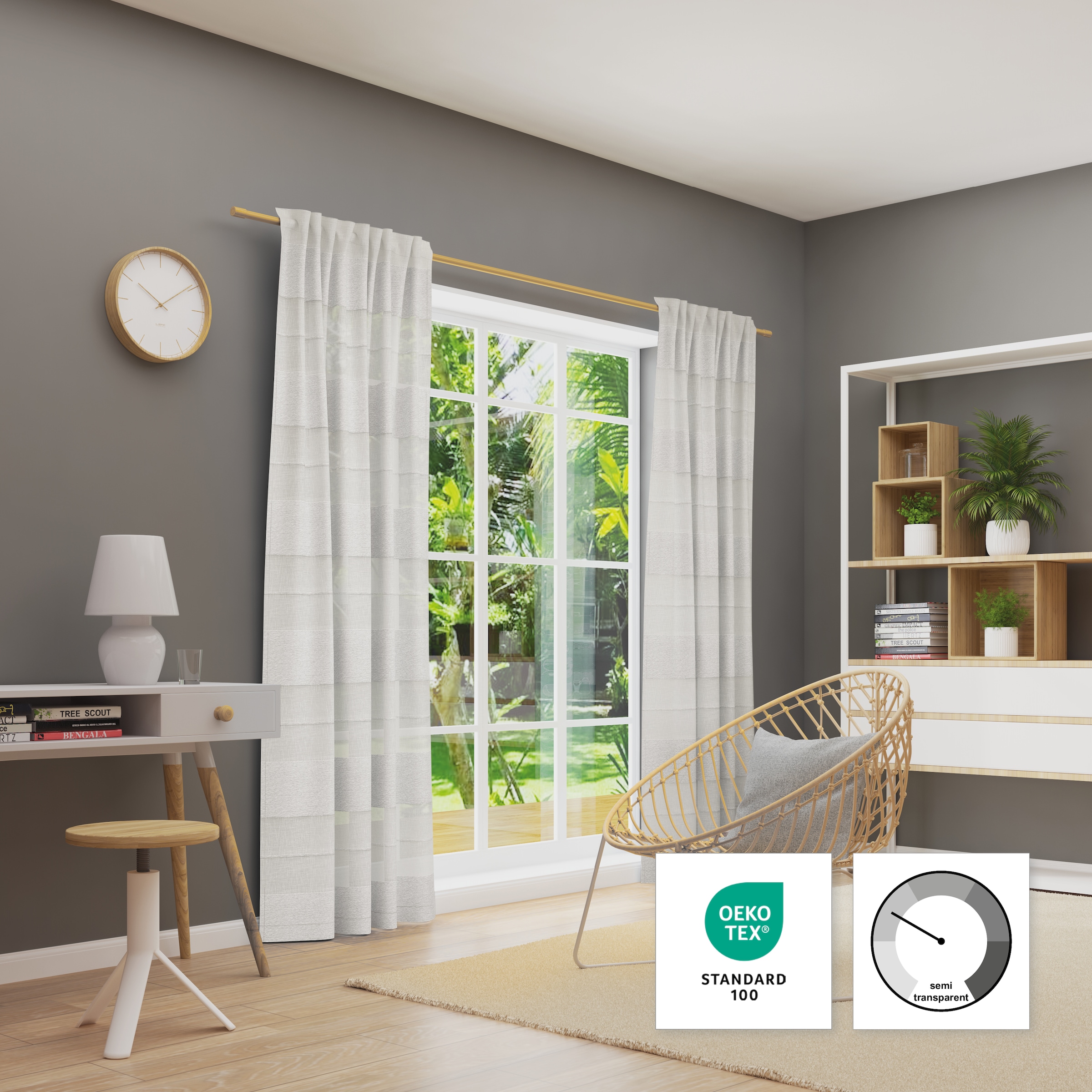 Neutex for you! Rideau »FENJA« Bande multifonctionnelle 1 cuis tlg. Tissu jacquard semi-transparent à structure rayée