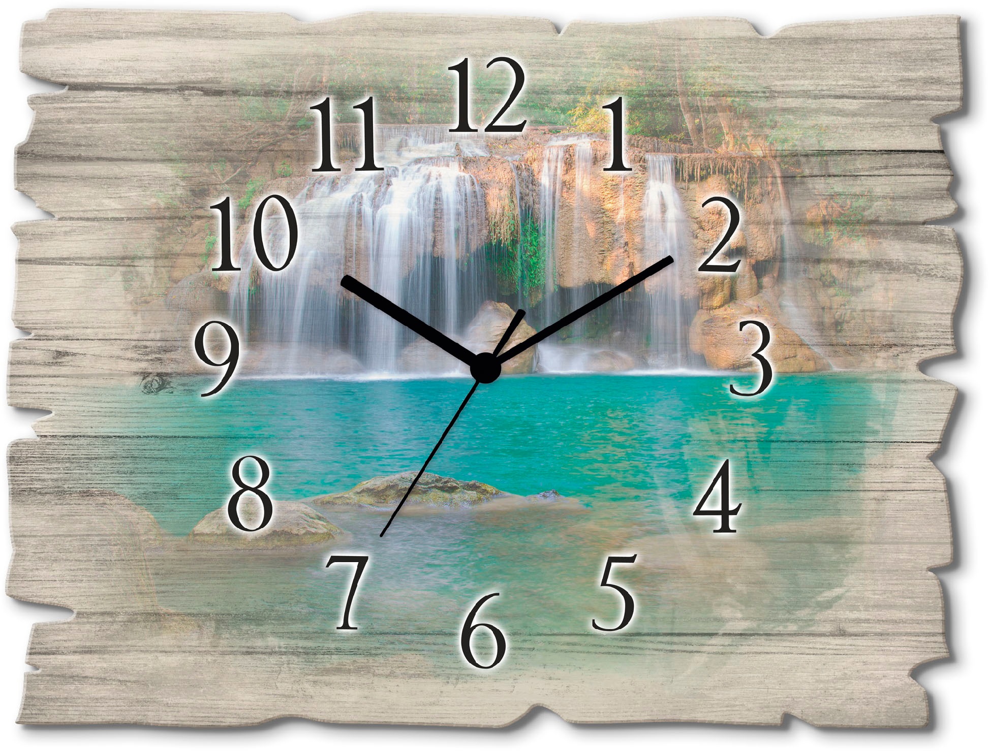 Image of Artland Wanduhr "Wasserfall im Wald National Park" wahlweise mit Quarz- oder Funkuhrwerk, lautlos ohne Tickgeräusche