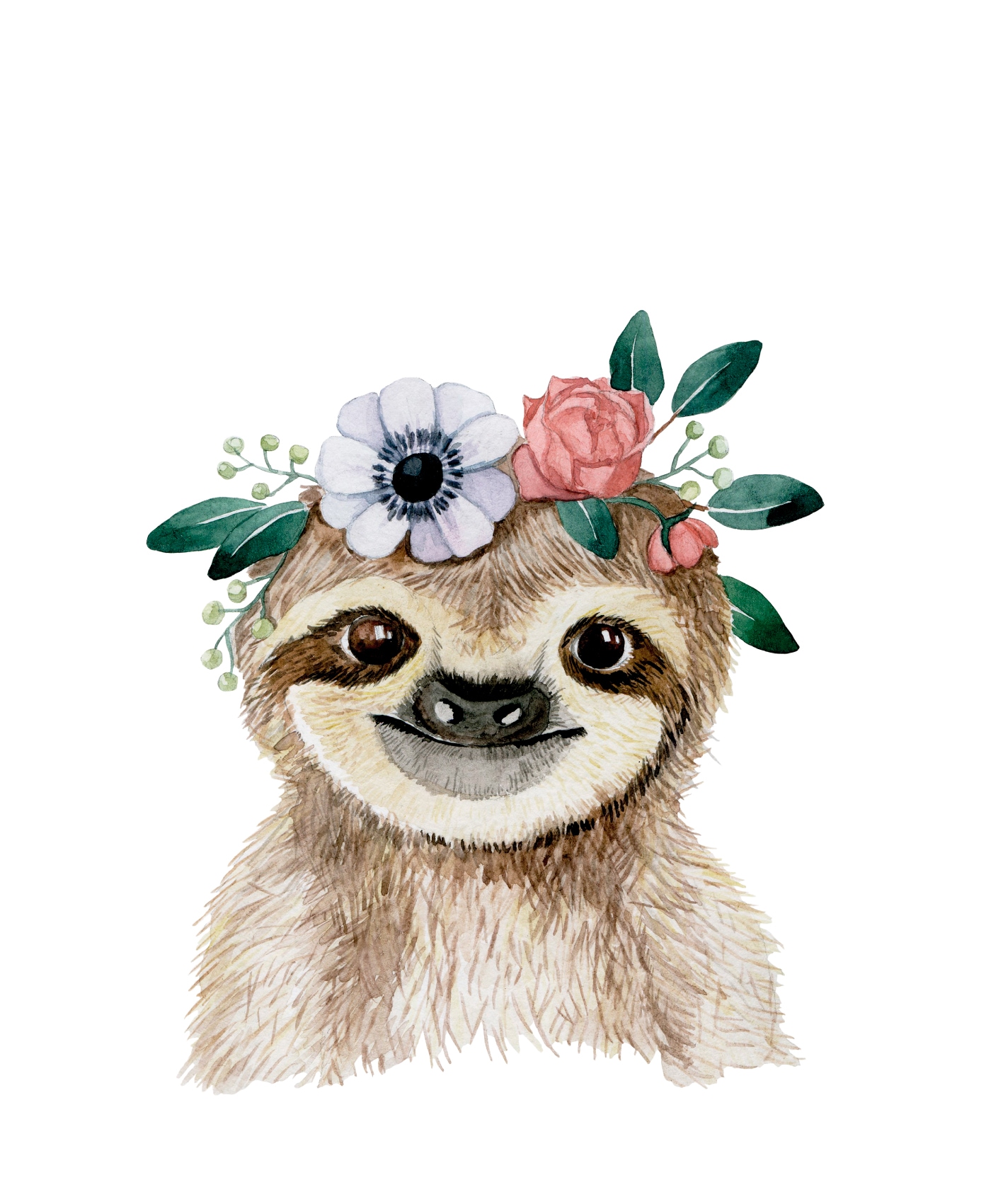 Lüttenhütt Bild mit Rahmen »oder Poster, Faultier mit Blumenkranz« Fantasy | Faultier | Tiere 1 Stk. tlg. HD Premium Druck