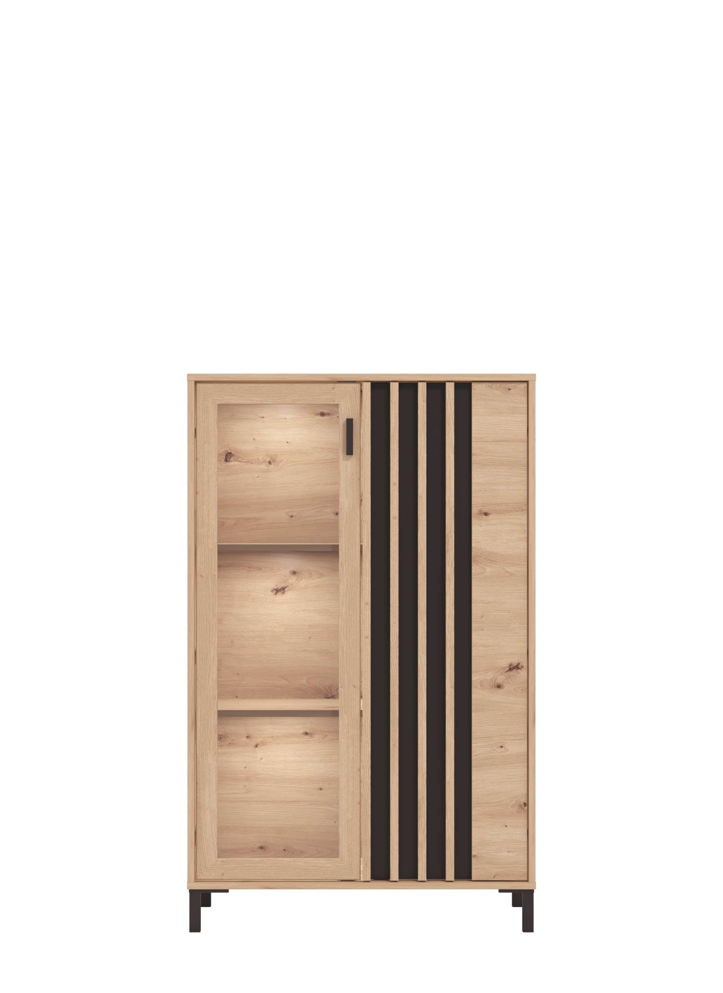 Home affaire Highboard »LAVAL, Hochkommode, Vitrine, Glasvitrine, Kombi-Highboard« Modernes Highboard in Artisan-Dekor mit Glasfront & Lamellen-Optik