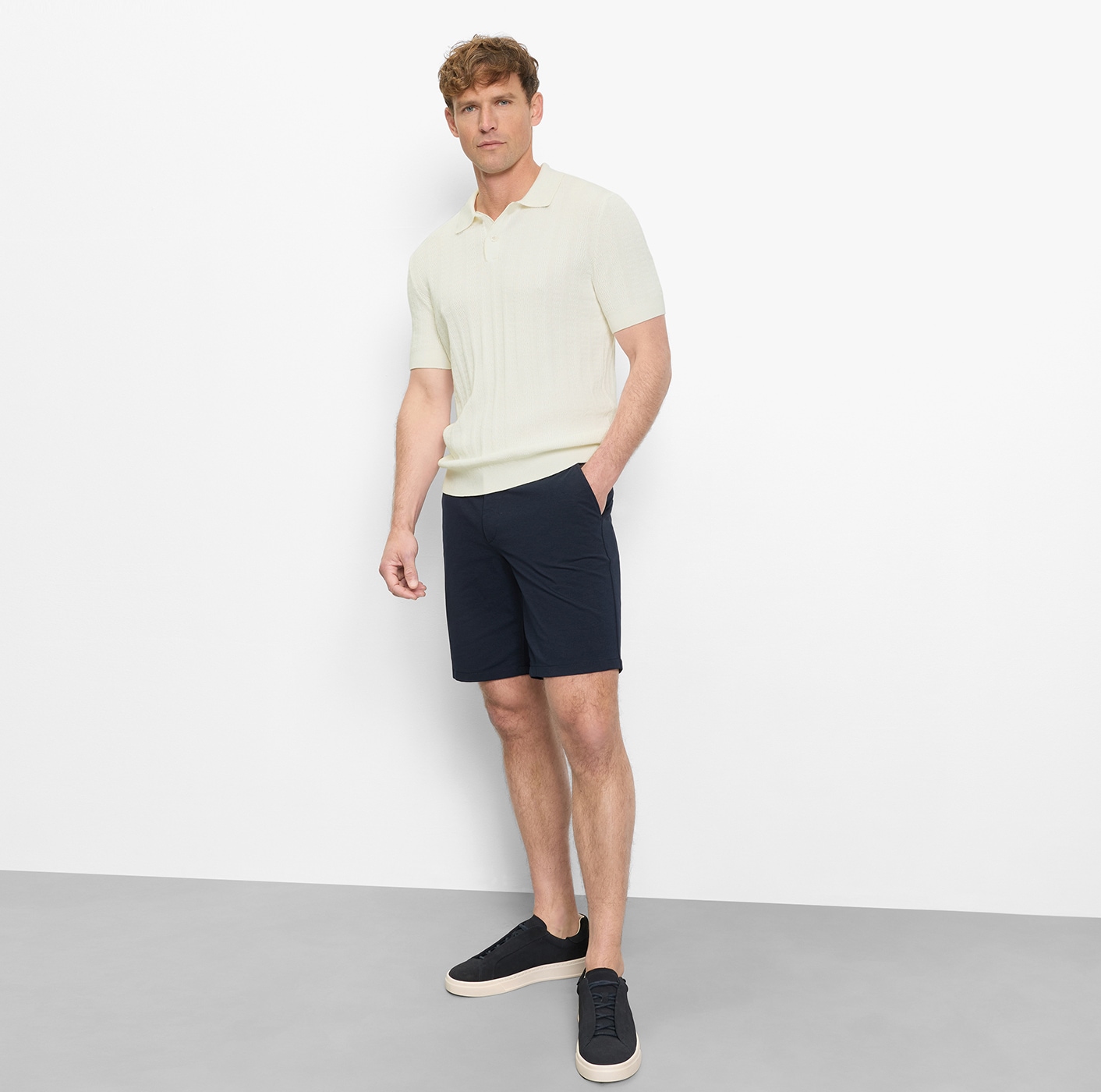 OLYMP T-shirt à manches courtes mit Flecht-Muster und Polokragen, Strick