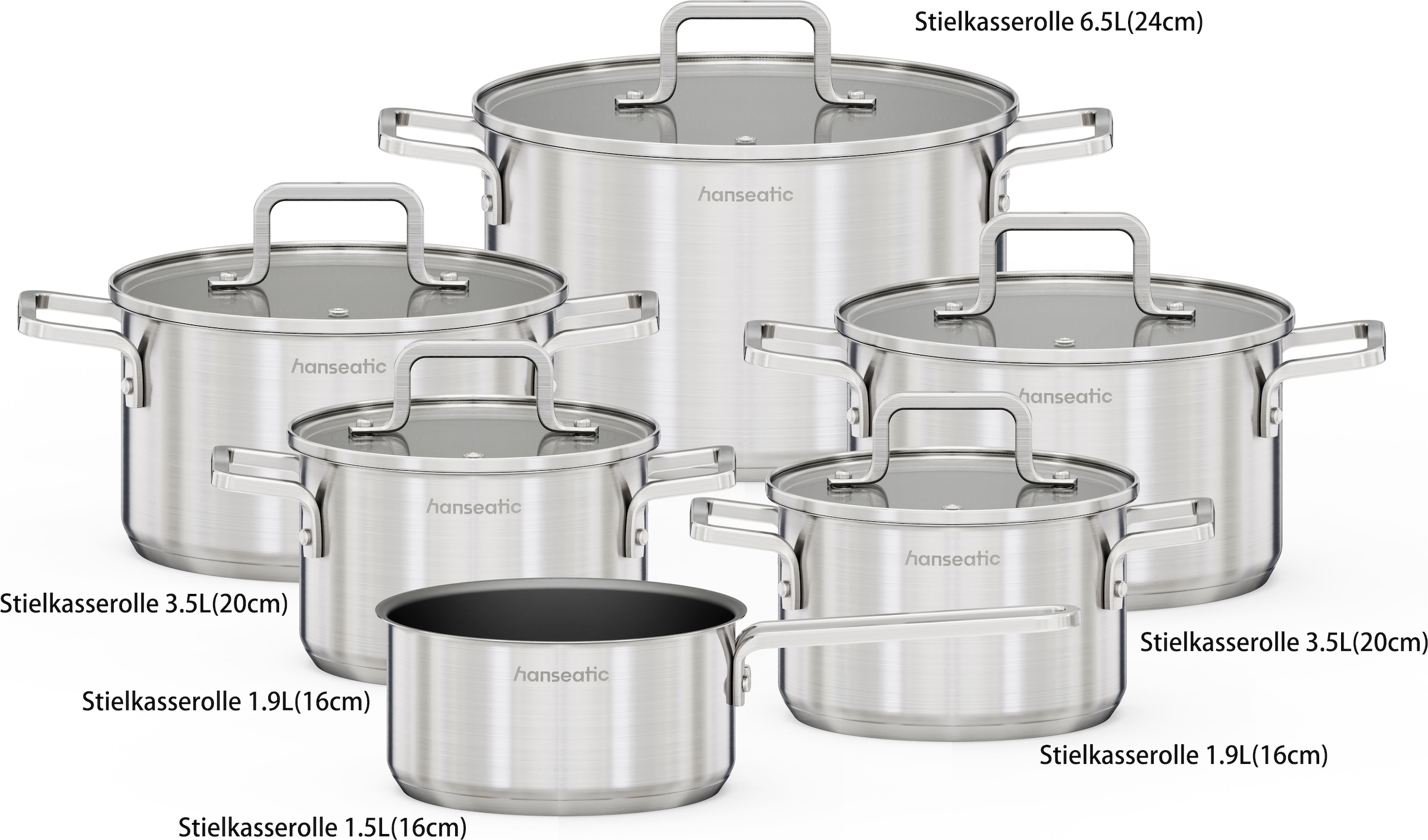 Hanseatic Topf-Set »DAILY, mit Antihaftbeschichtung« Set, Stielkasserolle 16 cm, Kochtopf 2x16/2x20/1x24 cm, 11 tlg. Edelstahl 18/10