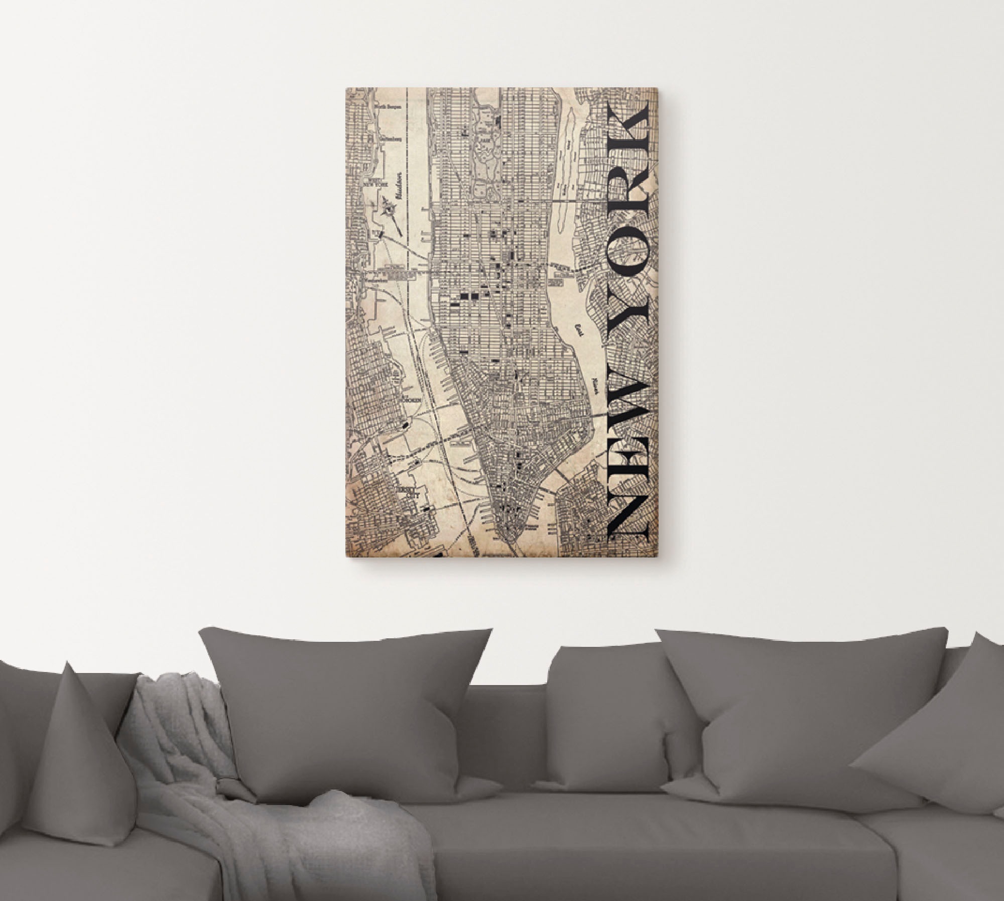 Artland Wandbild »New York Karte Strassen Karte Grunge«, Amerika, (1 St.), als Leinwandbild, Poster in verschied. Grössen