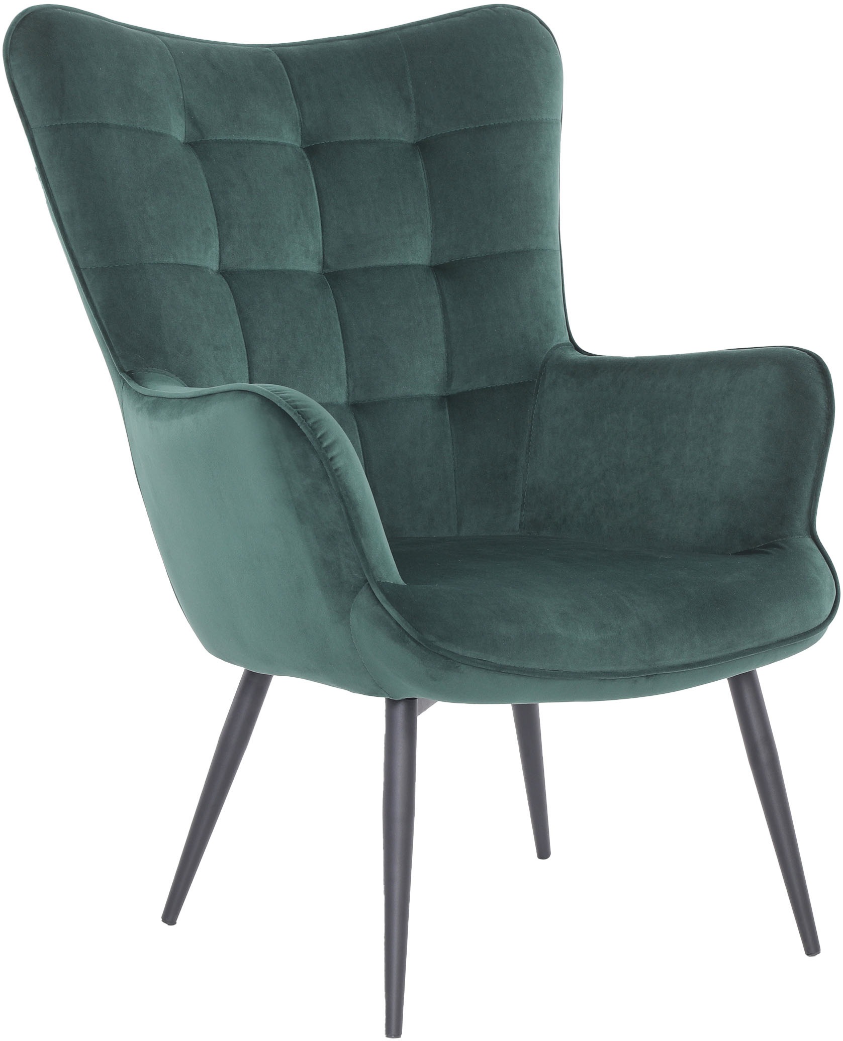 Image of byLIVING Sessel "UTA" Bezug Samt in dunkelgrün, Gestell Metall in schwarz, Schaumstoff