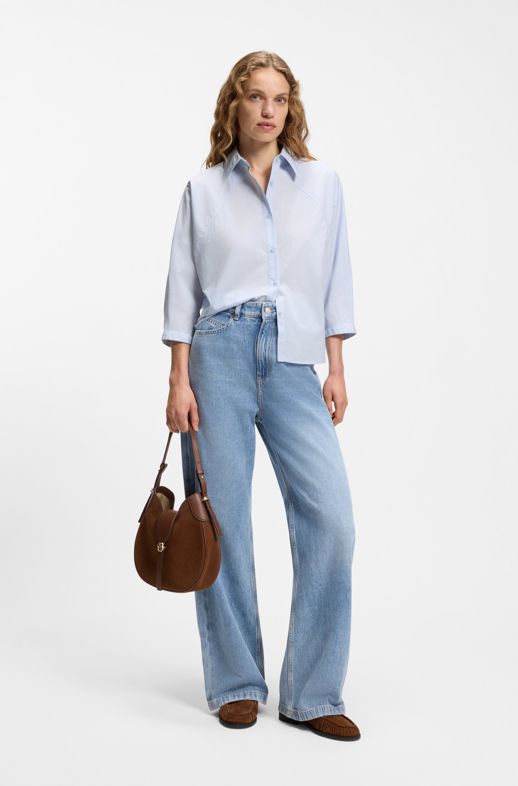 BOSS ORANGE Blouse chemise »Belenta Premium Damenmode« aus Baumwoll-Popeline, mit Kimonoärmeln