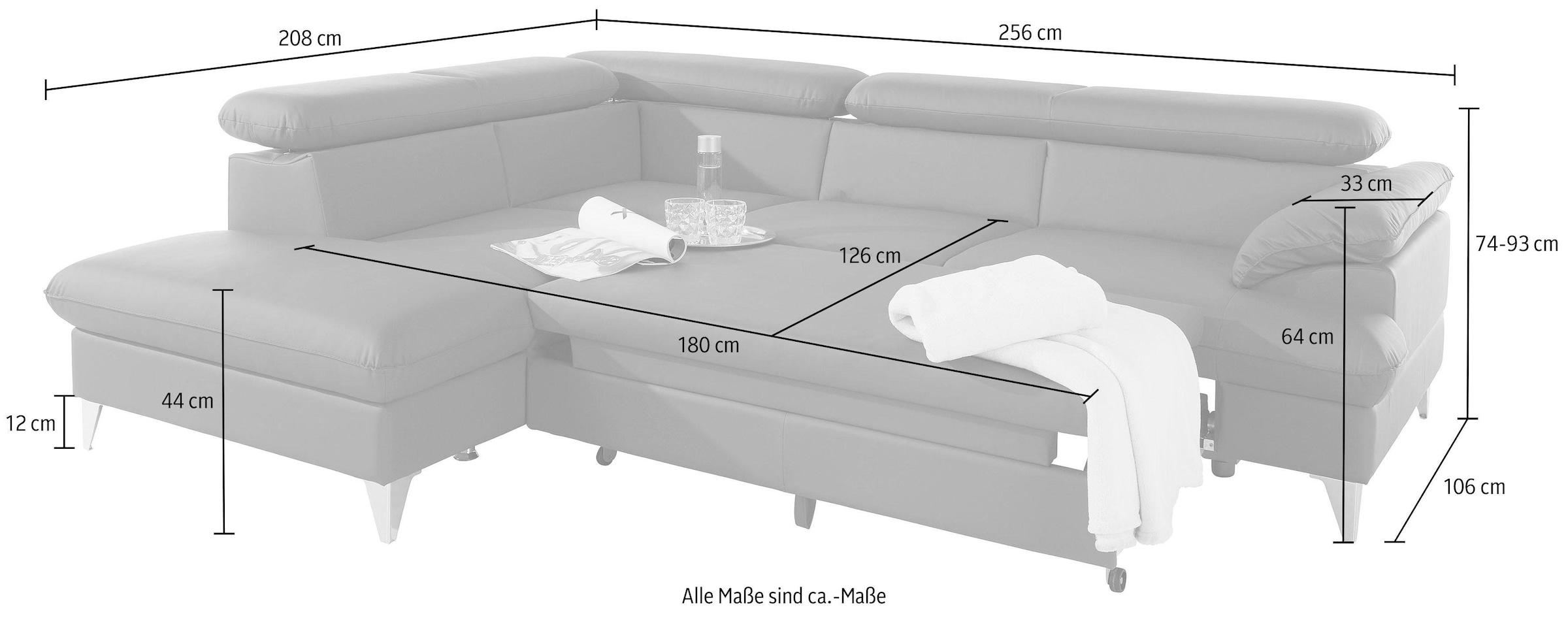 COTTA Polstergarnitur »Caluso«, Set: bestehend aus Ecksofa, Hocker, Ecksofa inkl. Kopfteilverstellung