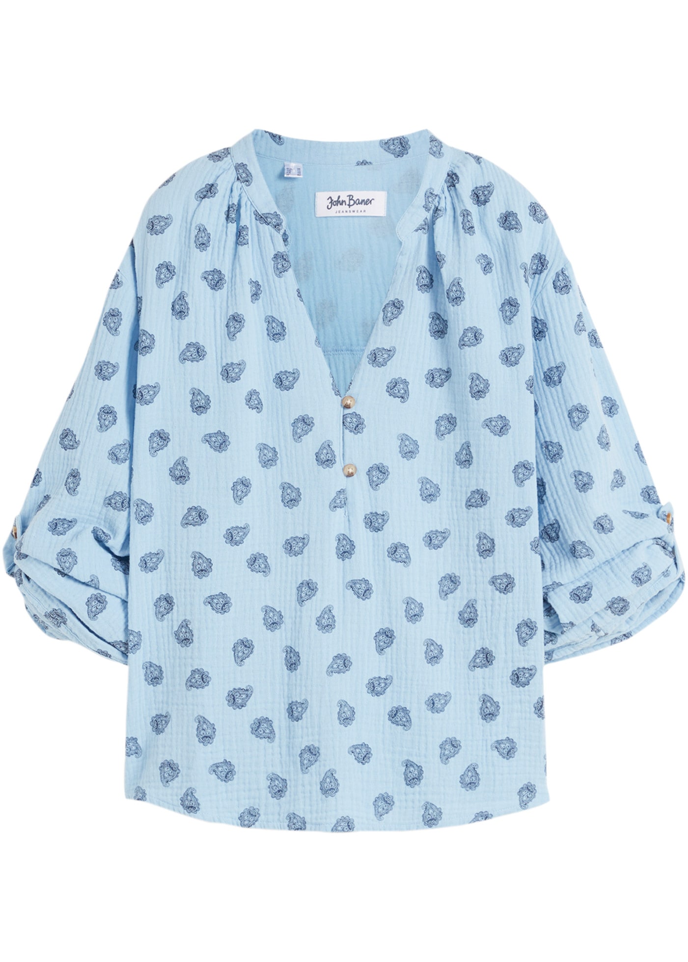 bonprix Langarmbluse »Oversize-Bluse aus luftigem Musselin« mit All-Over Print, V-Ausschnitt und Zierknöpfen aus Musselin