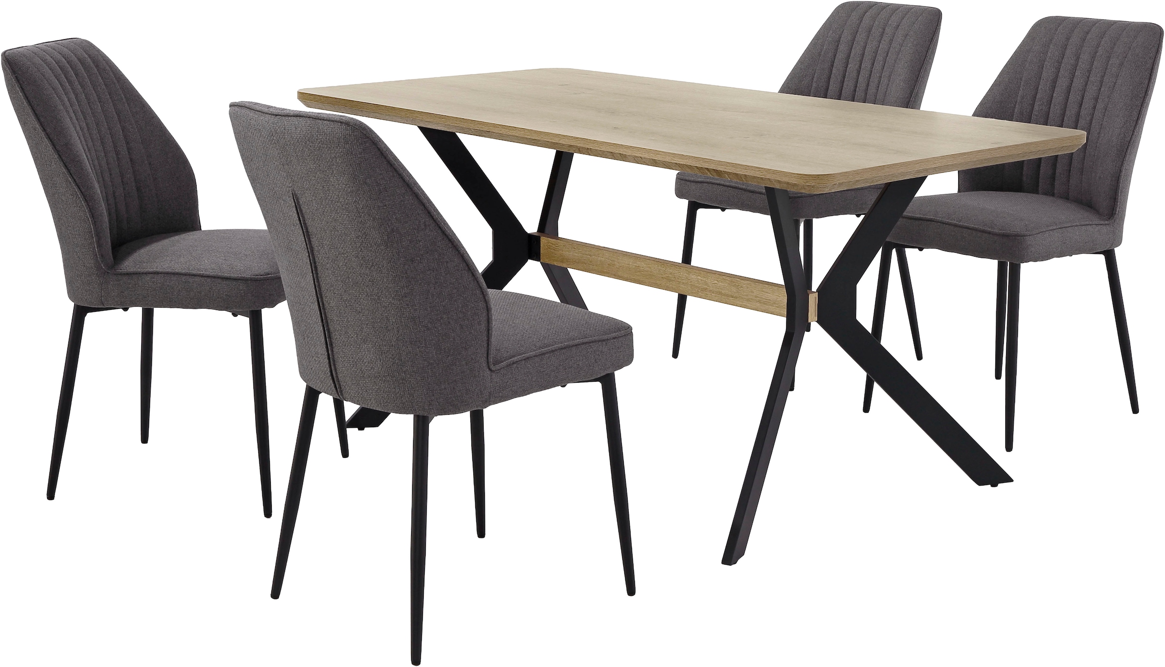 Image of Jockenhöfer Gruppe Essgruppe "Nairobi/Portland Tischgruppe, (Set 5tlg., Tisch und 4 Stühle)" 5 tlg. Tisch Wildeiche hell, Stuhl anthrazit oder beige