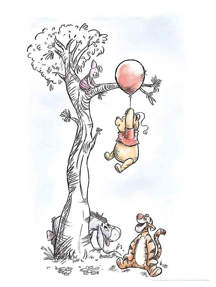 Image of Komar Bild "Winnie the Pooh Hang on" Disney 1 Stk. tlg. Wandbild zur Dekoration im Kinderzimmer - ohne Rahmen