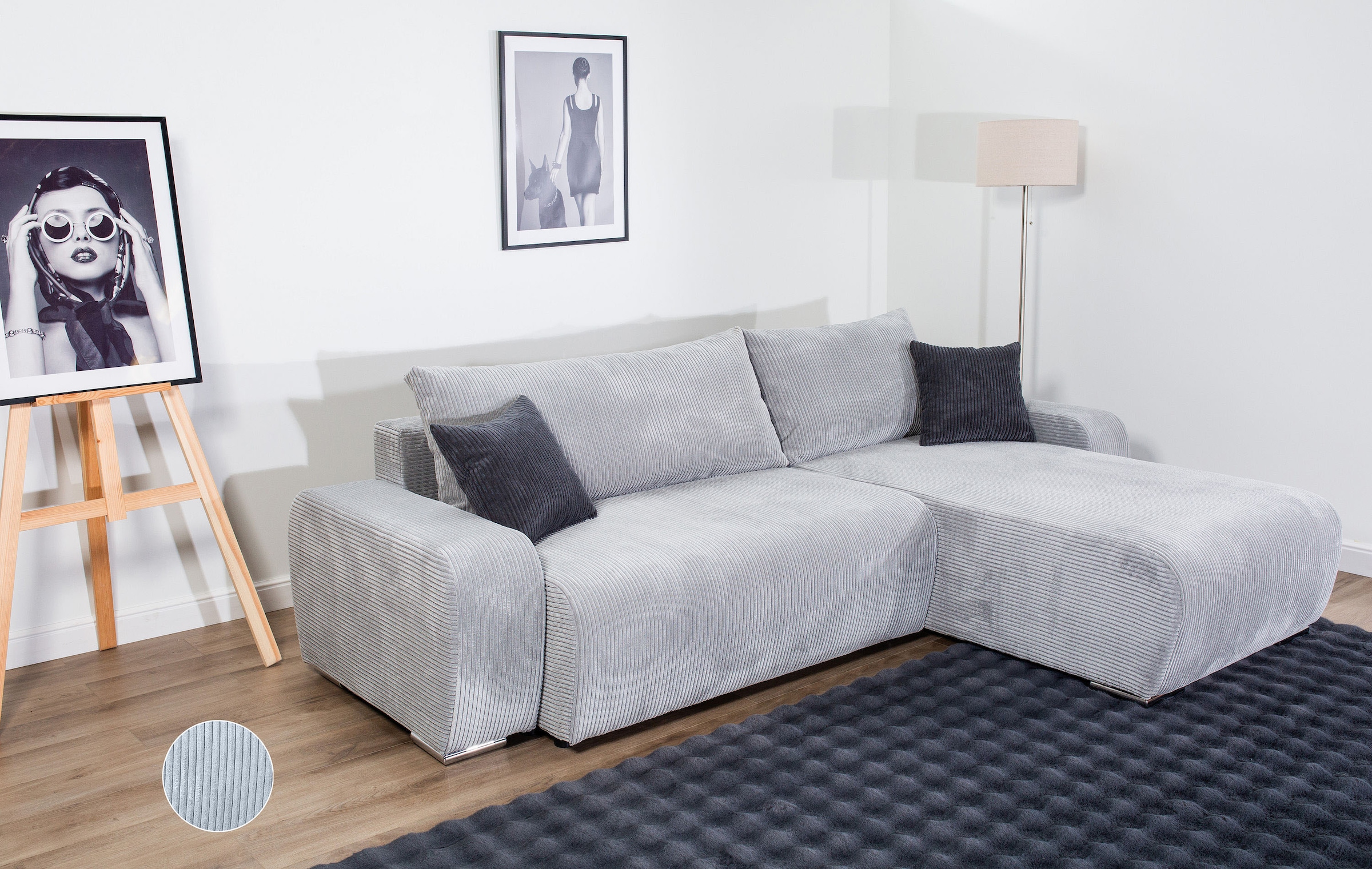 Image of COLLECTION AB Ecksofa "Pia L-Form, B: 237 cm" Schlaffunktion, Bettkasten & 2 Zierkissen, Federkern