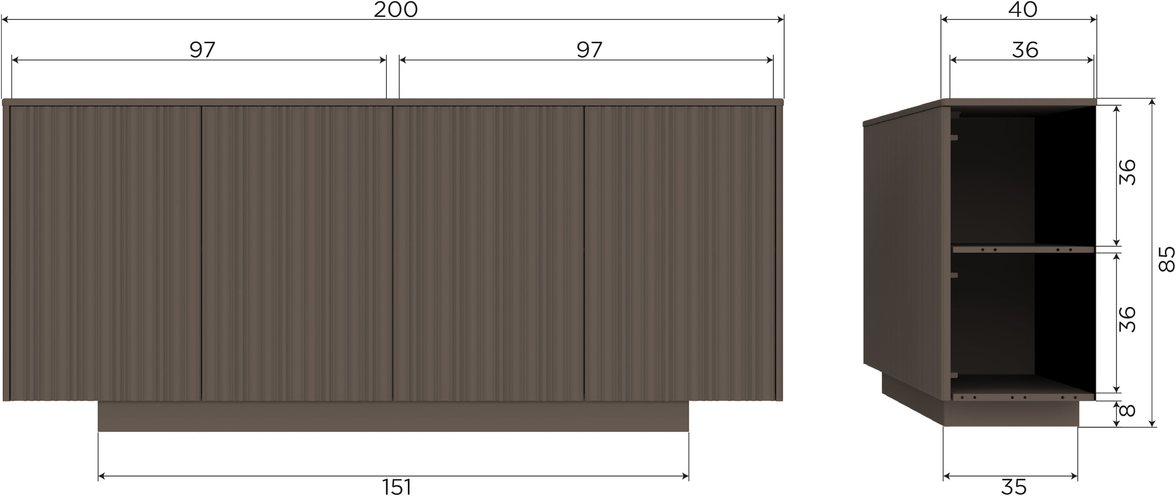 WOOOD Sideboard »Nova mit FSC®-Mix Massivkiefer und Dämpfung Funktion 200 x 40 x 85 cm« Tragkraft 15 kg pro boden, sichtbare Maserung, einfach zu montieren