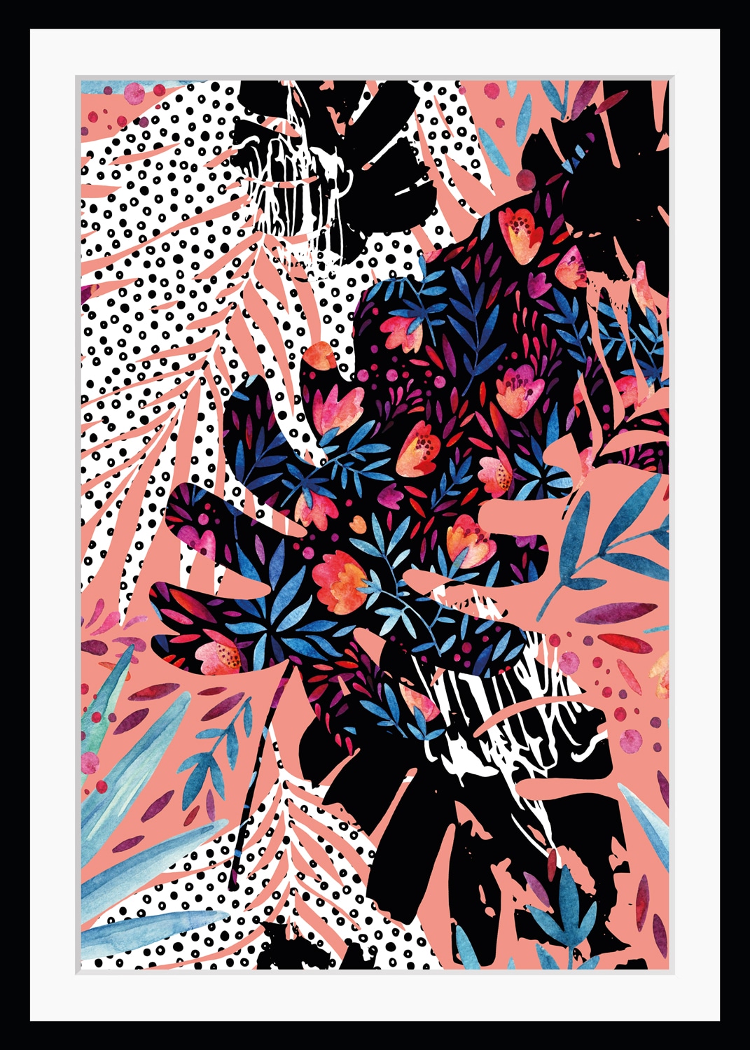 Image of queence Bild "Liv" Abstrakt Blumen Blätter Gemälde Kunst Modern HD Premium Poster-Druck inkl. Holzrahmen