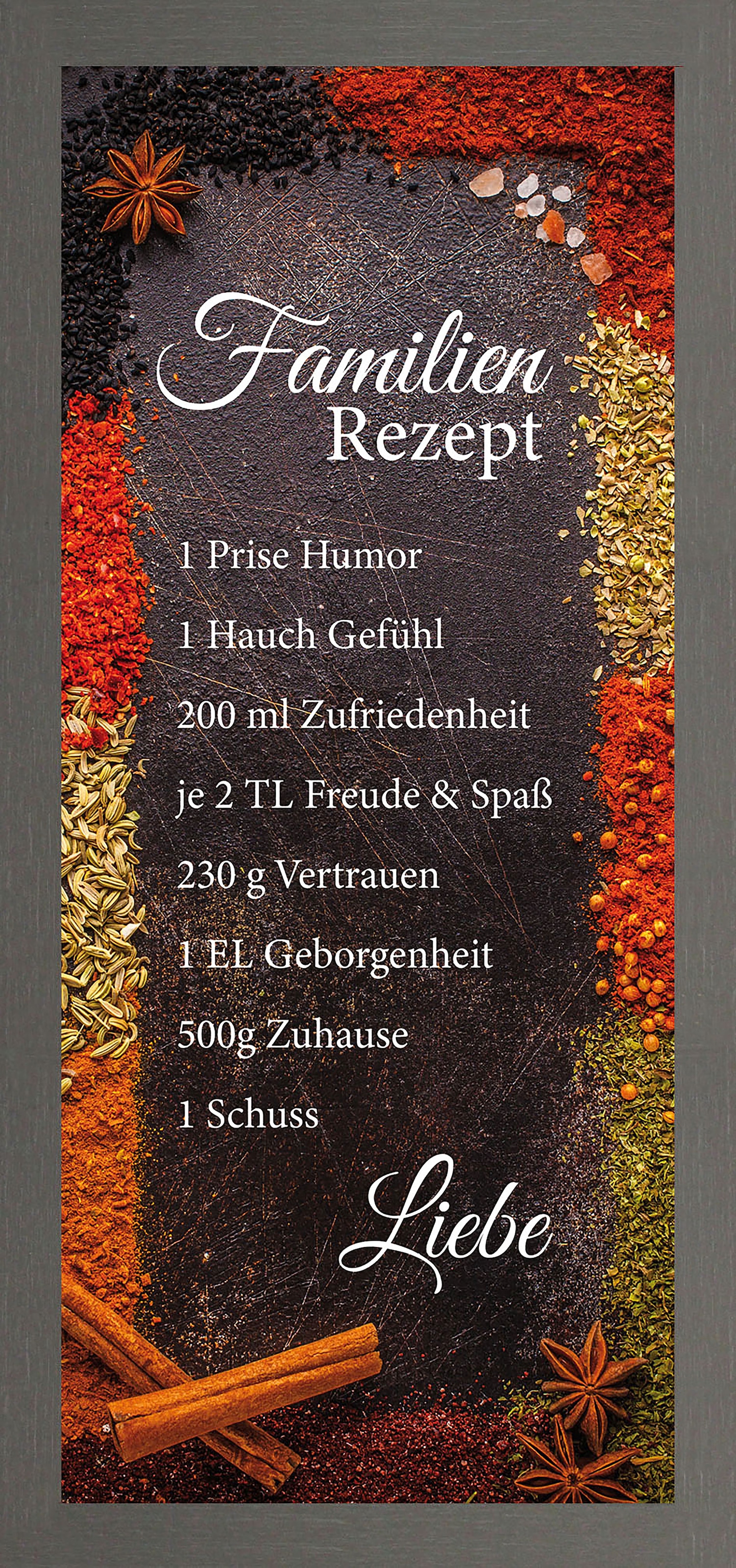 Image of Bönninghoff Bild mit Rahmen "Wandbild gerahmt GEWÜRZE MIT FAMILIENREZEPT 23x49 cm – Wanddeko" Gewürze Lebensmittel Sprüche Sprüche & Texte 1 Stk. tlg. mit dekorativem Rahmen