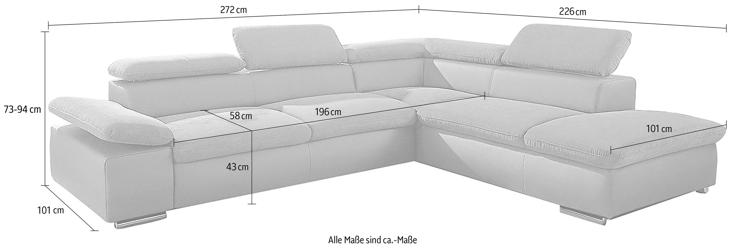 Ecksofa Valantine V, wahlweise mit Bettfunktion