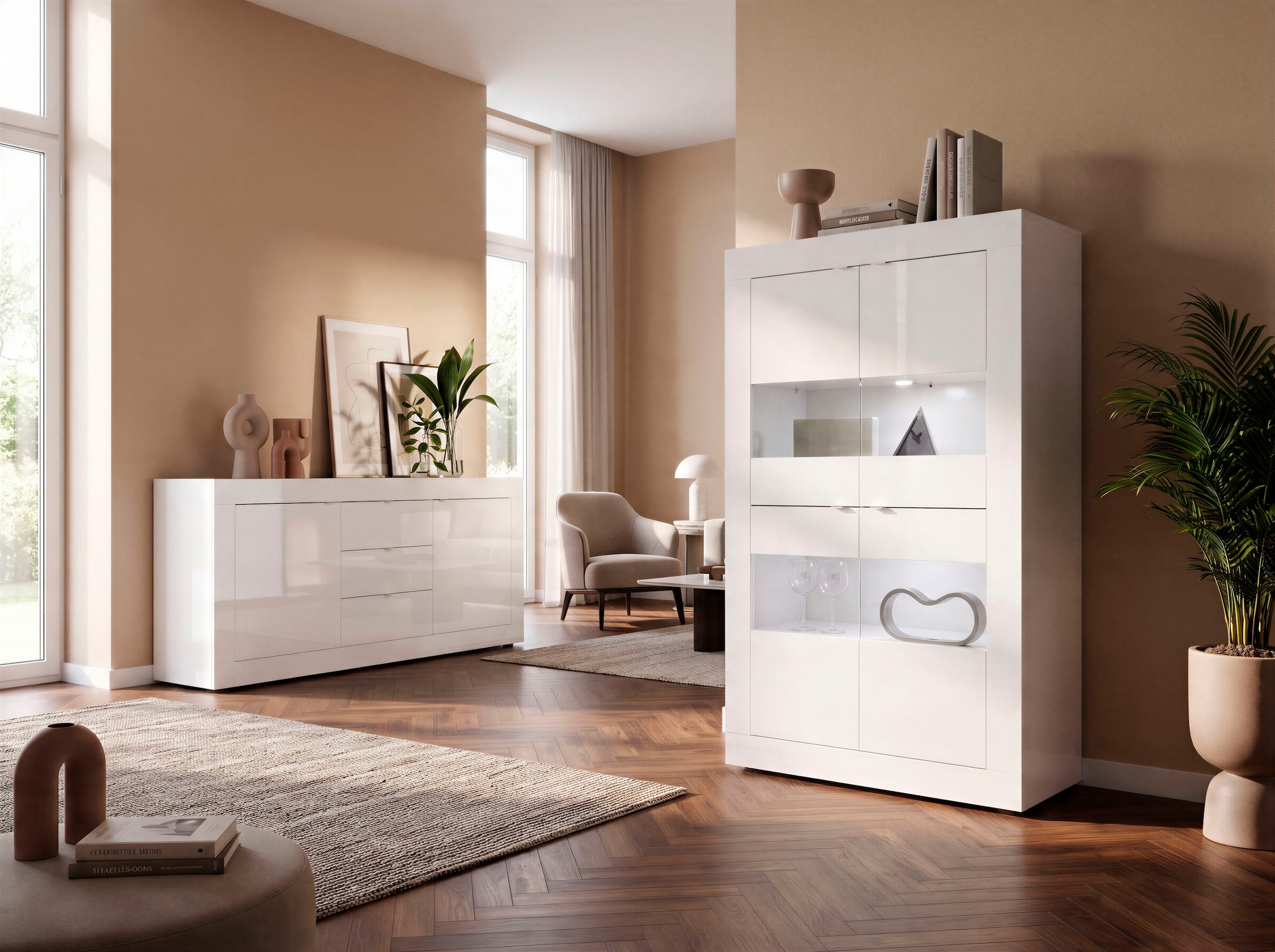 Home affaire Buffet »Basic Breite 210 cm, Kommode 2 Türen, 3 Schubkästen, Anrichte,« poignée en métal, design moderne du cadre, grand espace de rangement, choix de couleurs