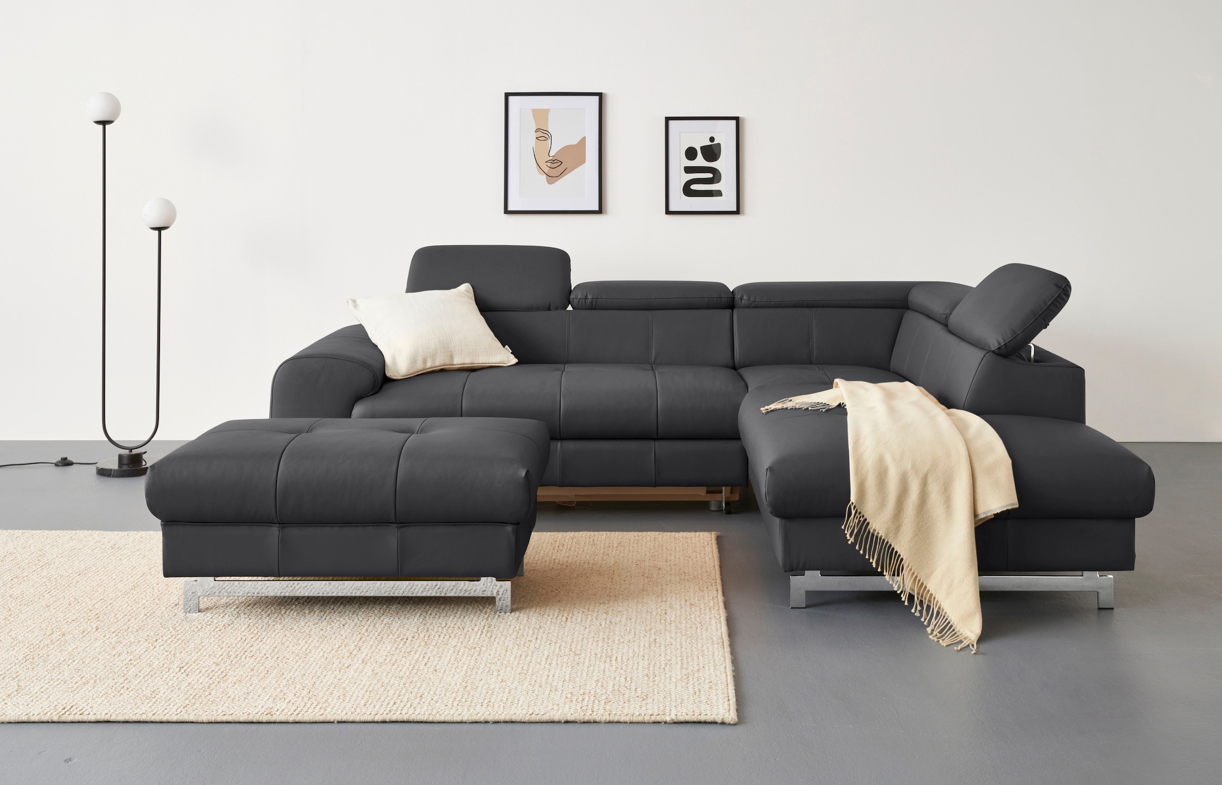 COTTA Ecksofa »Chef L-Form« mit Kopfteilverstellung, edle Metallkufen, wahlweise mit Bettfunktion