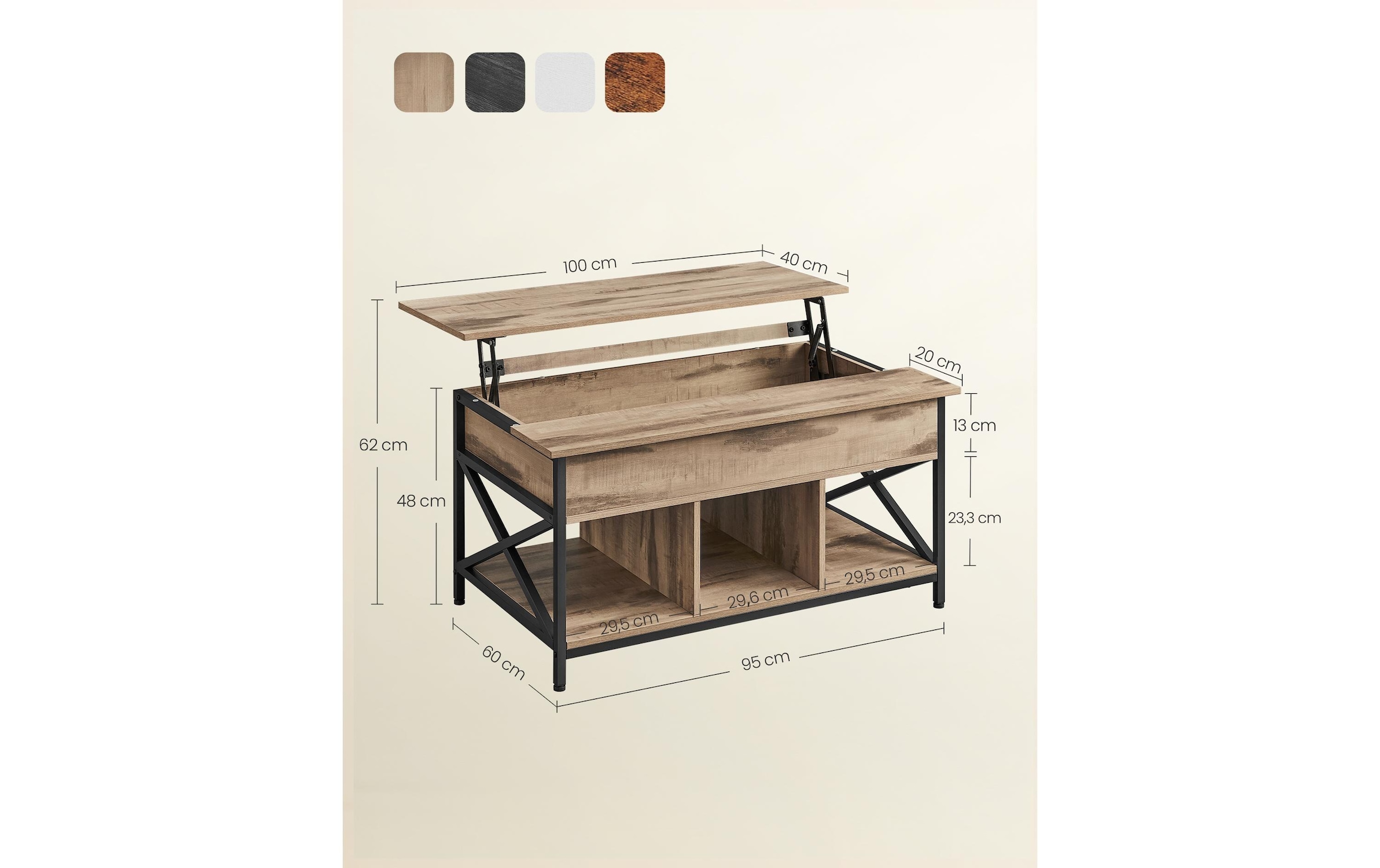 VASAGLE Couchtisch »100 x 48 cm/62 cm«