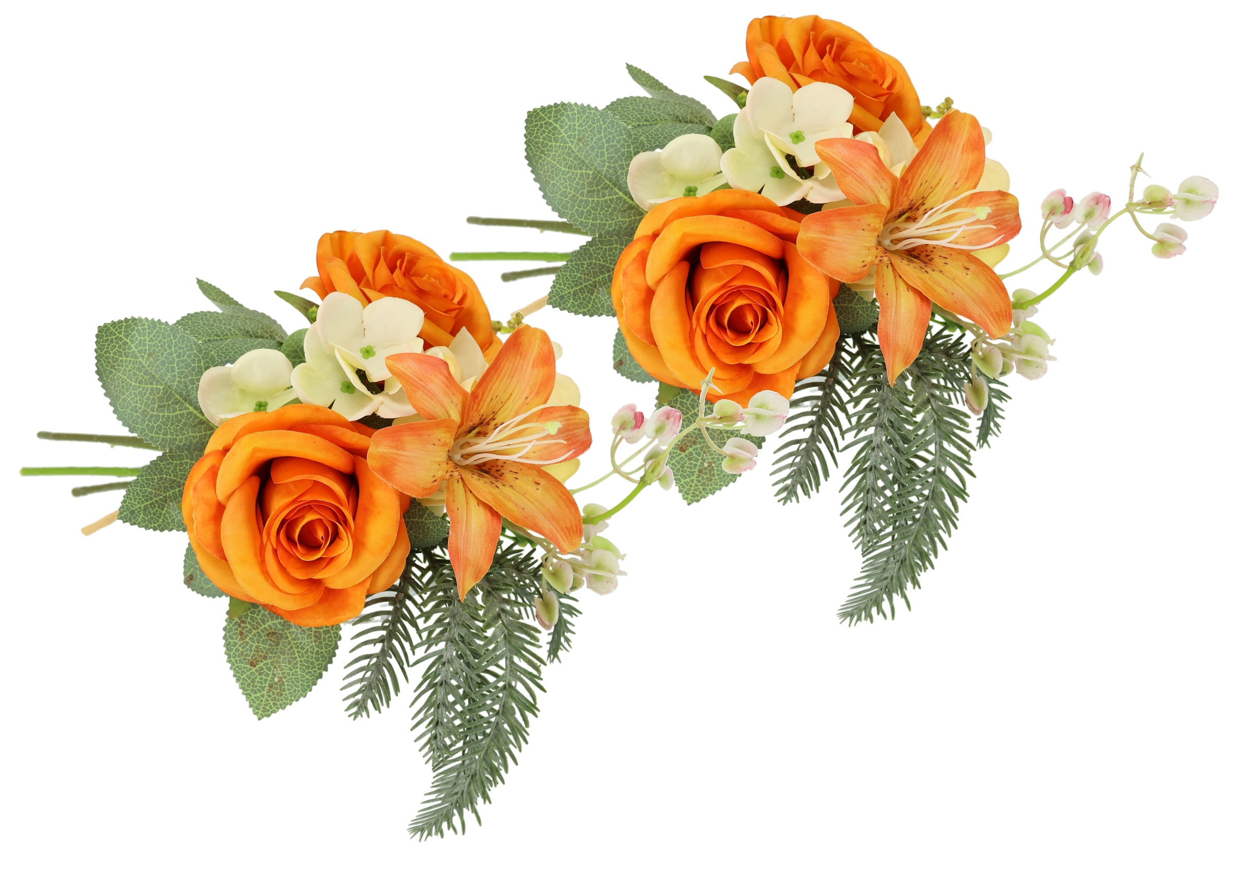 I.GE.A. Kunstblume »Kunstblumen-Strauss Rosen Lilien Hortensie«, Blumenstrauss Bouquet Blume Grabschmuck Aufleger Grabdeko