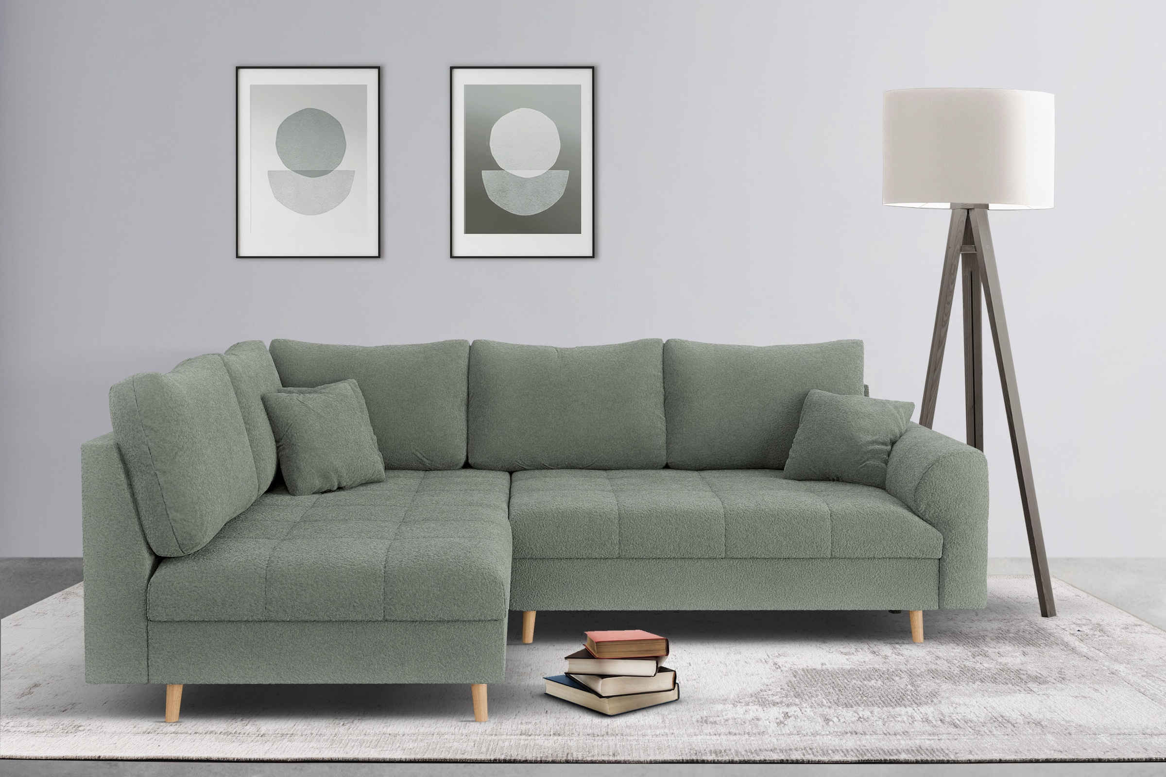 Home affaire Ecksofa »CHARRE L-Form mit Ottomane, Masse B/T/H: 231/161/81 cm«, feine Steppung, lose Rücken- und Zierkissen, auch in Cord und Bouclé