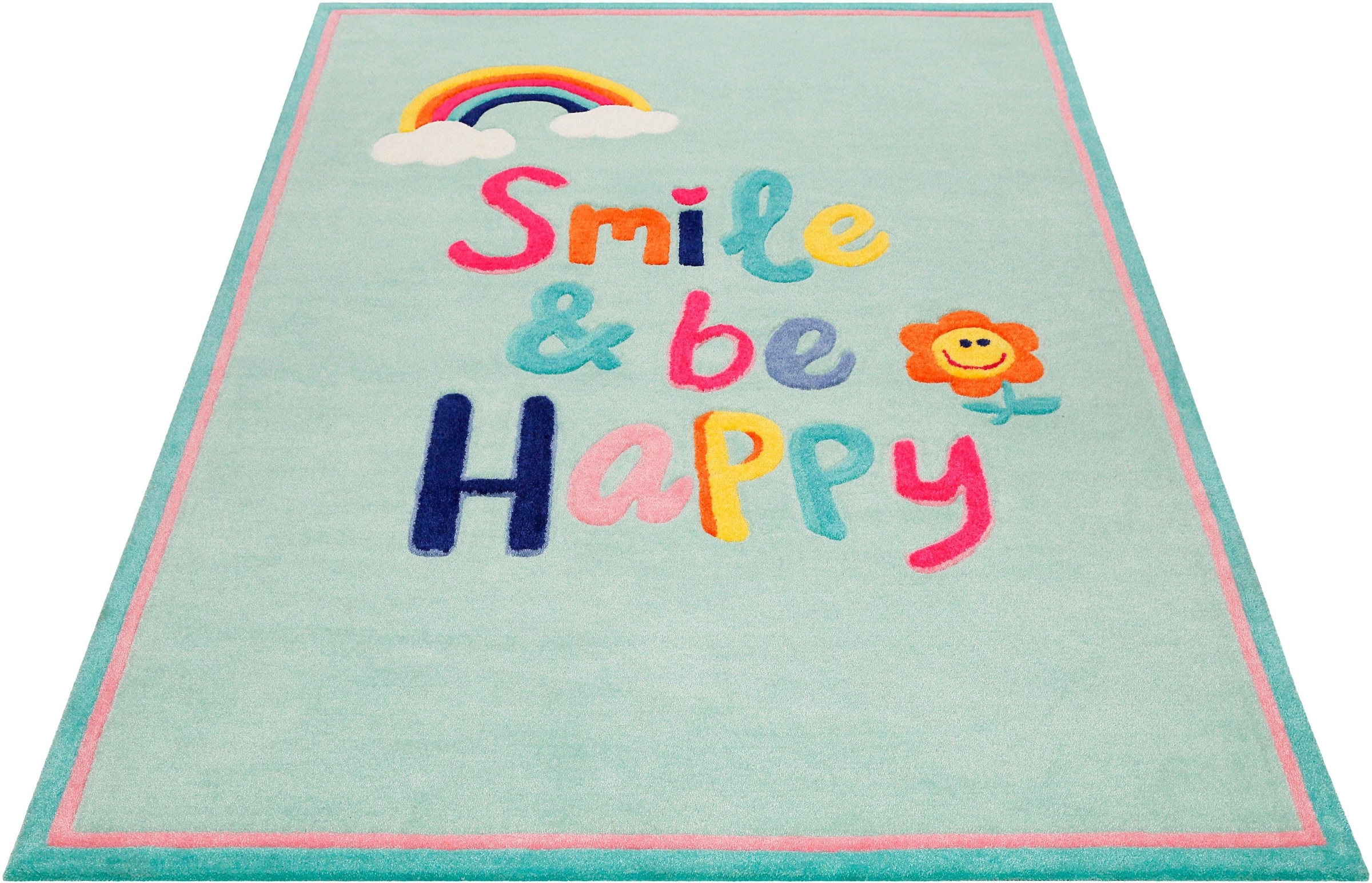 SMART KIDS Kinderteppich »Happy me!«, rechteckig, 9 mm Höhe, Regenbogen Blume, Konturenschnitt