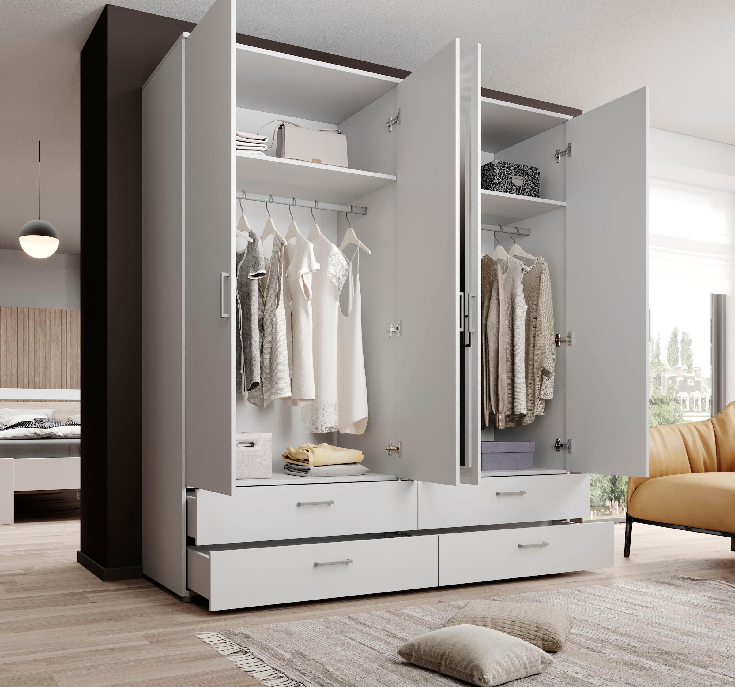 Schlafkontor Drehtürenschrank »Spazio«, weiss, Schlafzimmerschrank mit Spiegel