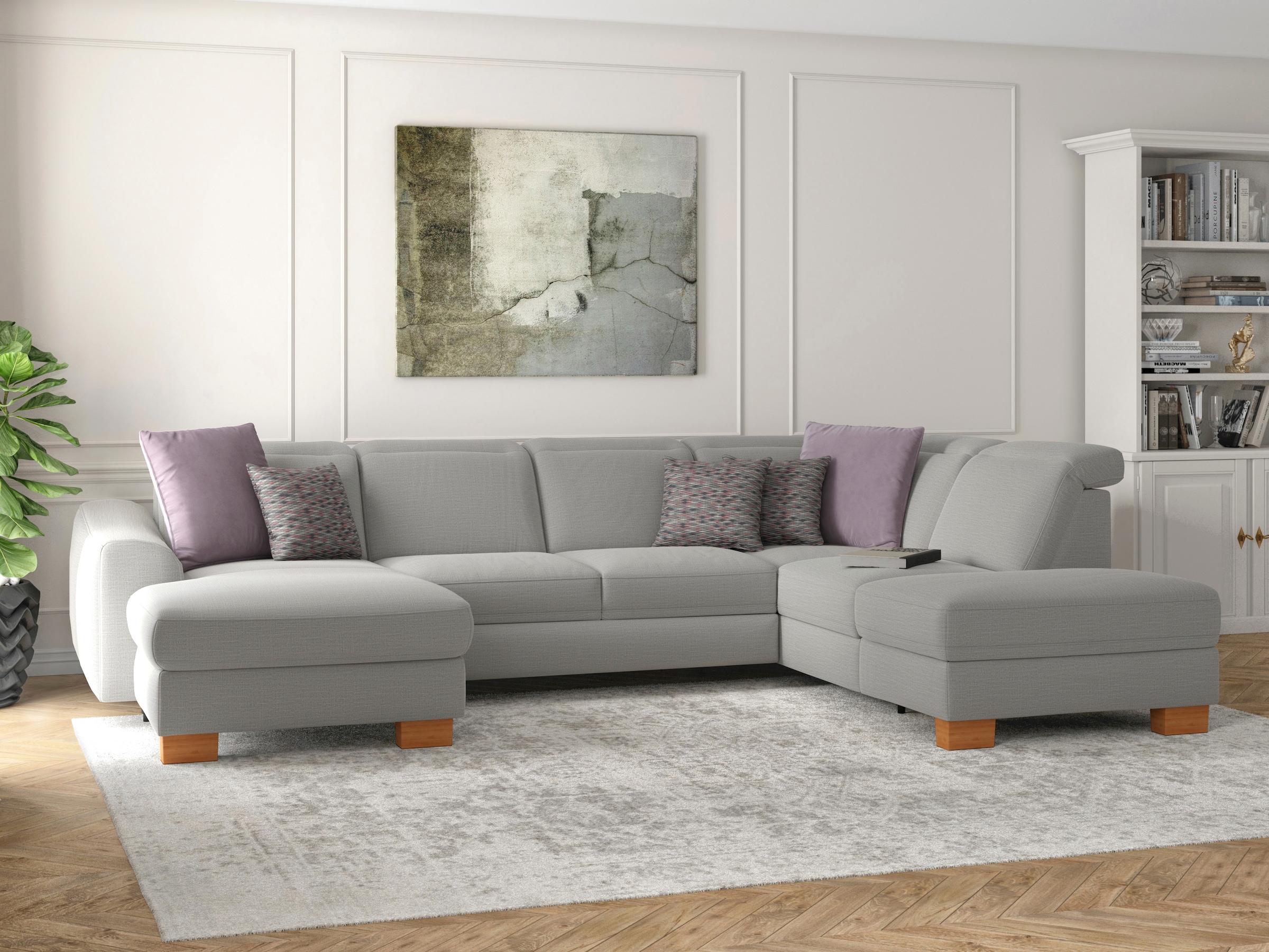 sit&more Wohnlandschaft »Dundee U-Form« mit Federkern und Massivholzfüssen, wahlweise mit Kopfteilverstellung