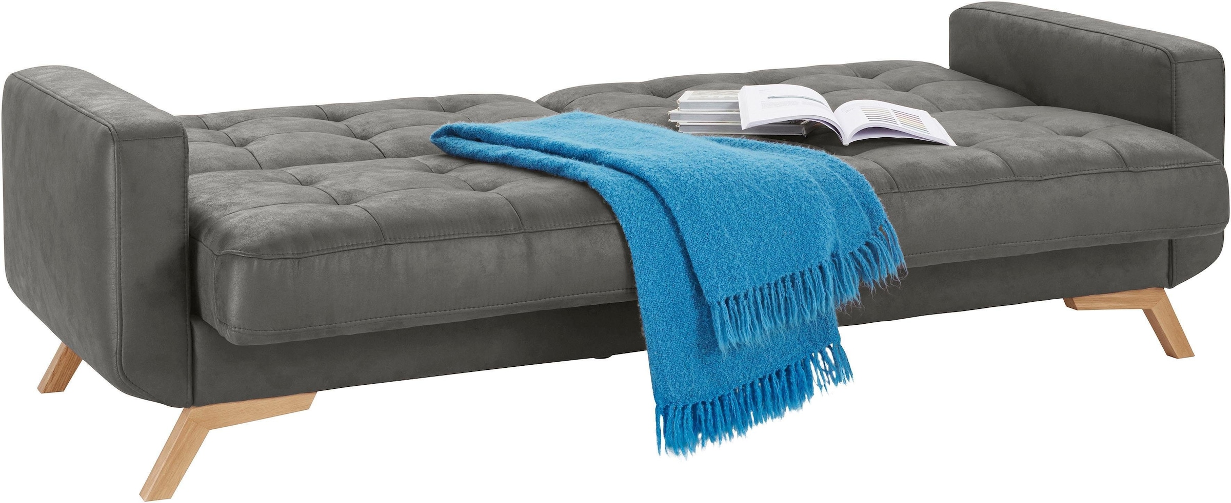 exxpo - sofa fashion 3-Sitzer »Fiord, aktuelles Design, tolle Detailverarbeitung im Sitz und Rücken«, bequem, wahlweise Kippcouch mit Bettfunktion und Bettkasten, Holzfuss